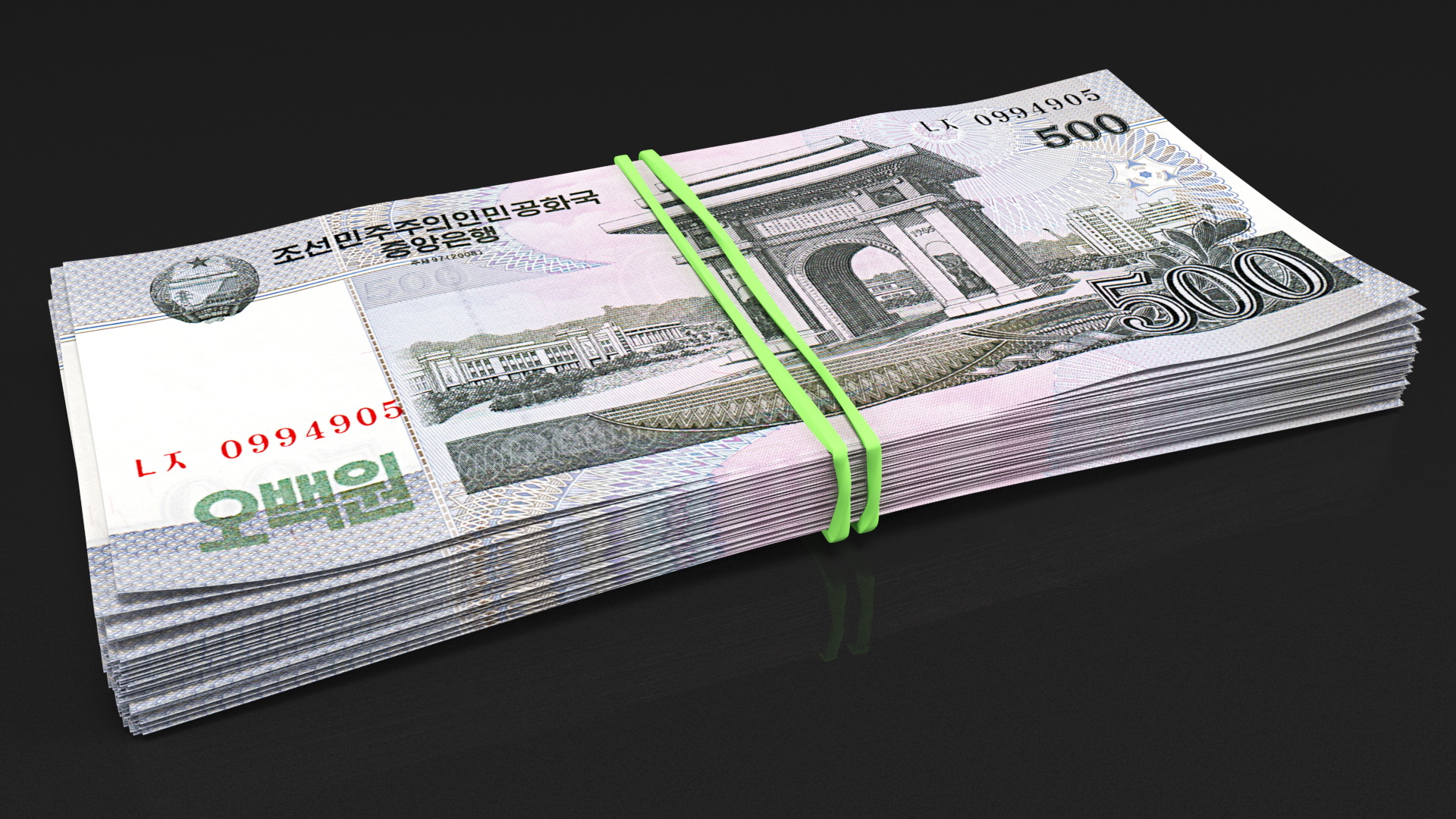 3D Stack of North Korea 500 Won model