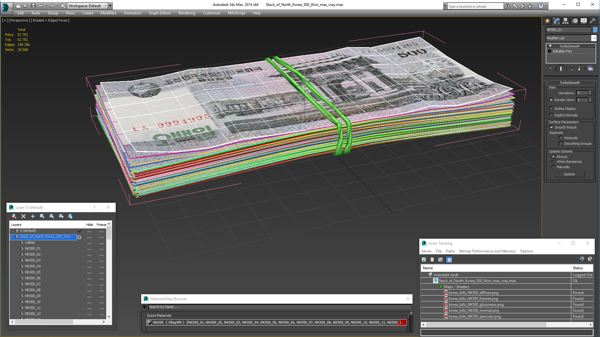 3D Stack of North Korea 500 Won model