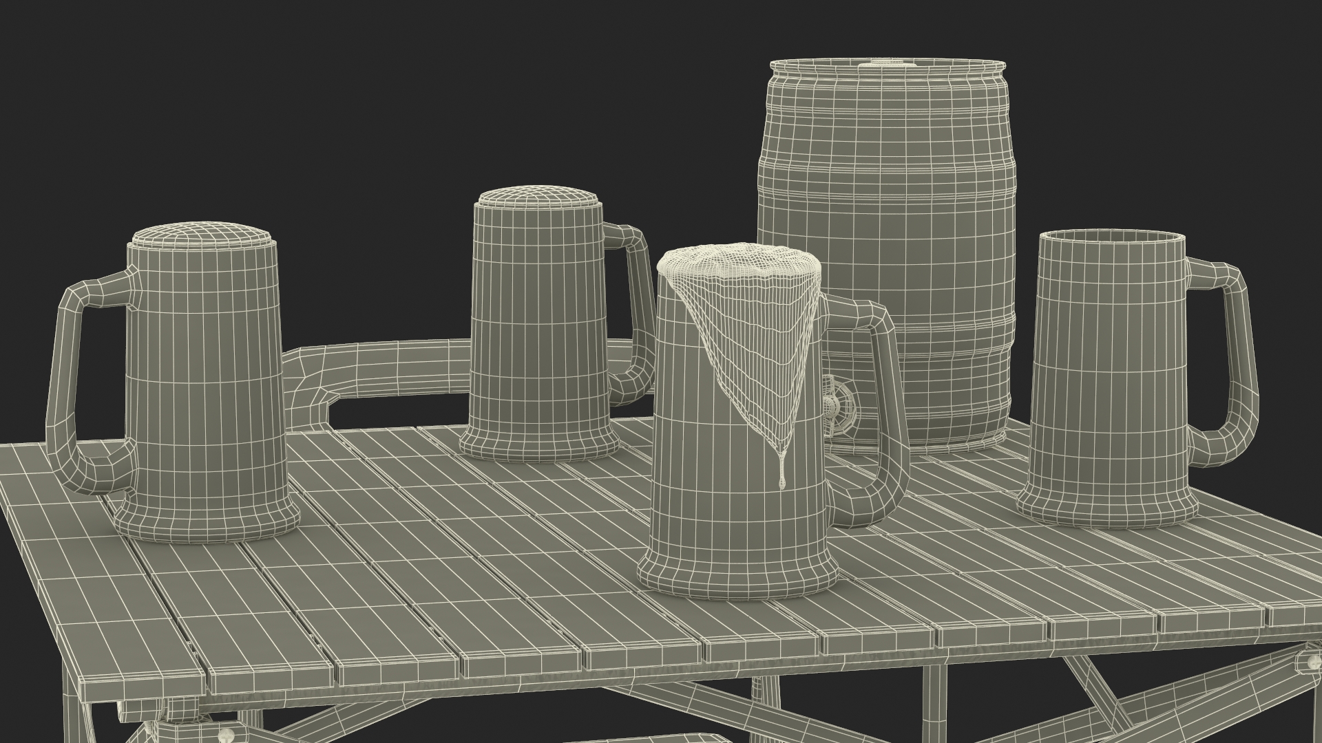 3D Portable Folding Table and Chairs Set with Beer Mugs and Kegs