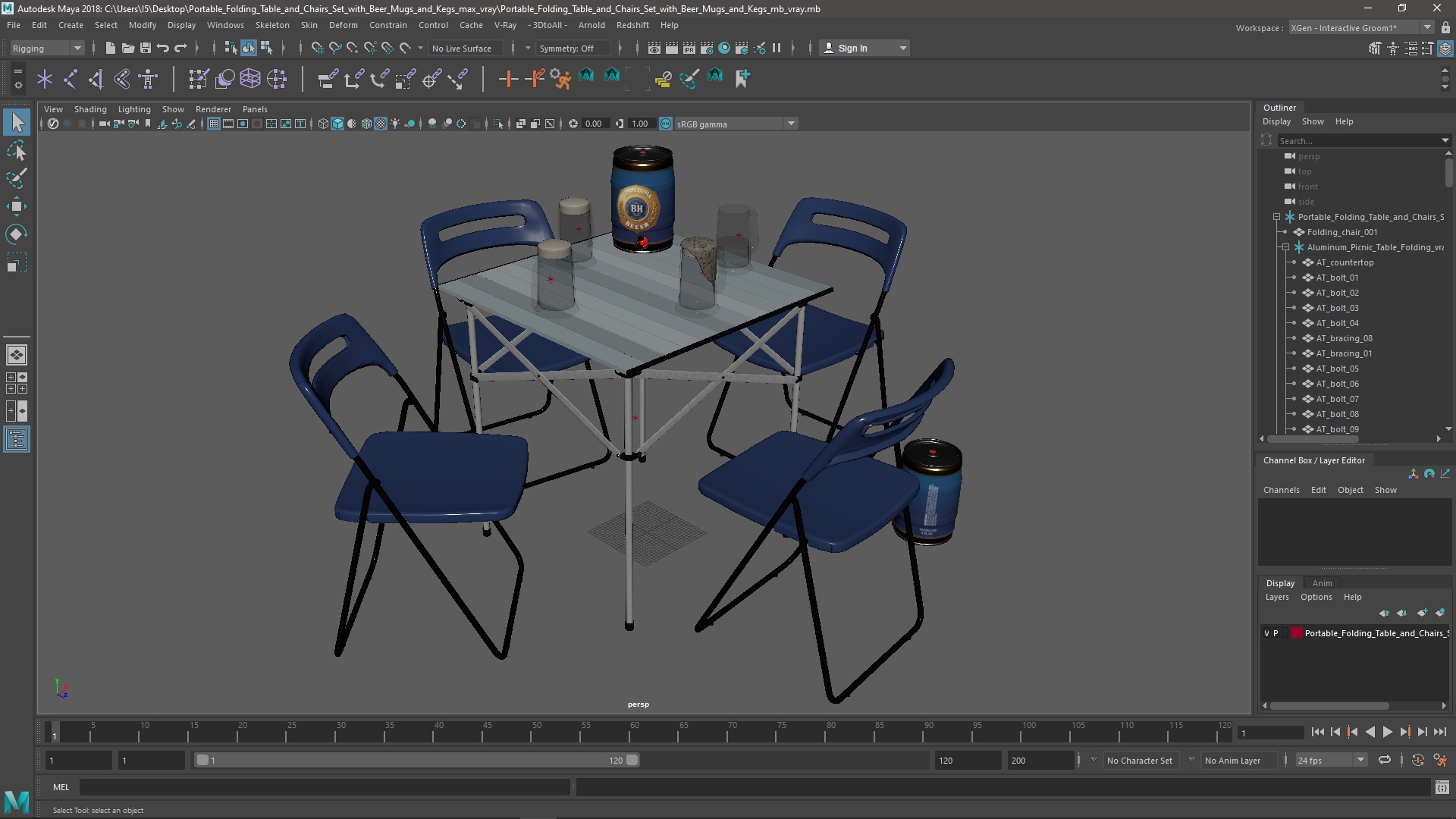 3D Portable Folding Table and Chairs Set with Beer Mugs and Kegs