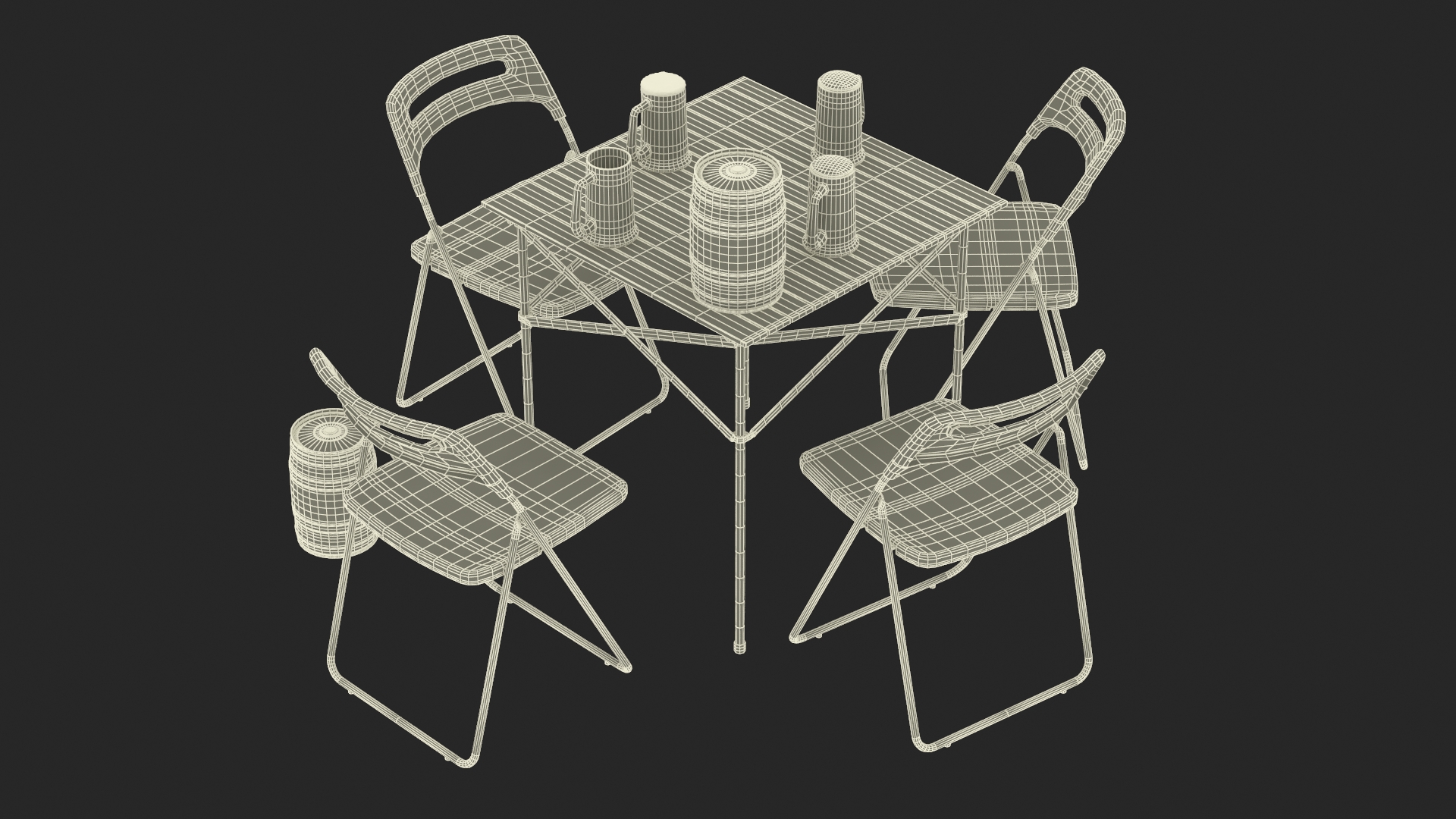 3D Portable Folding Table and Chairs Set with Beer Mugs and Kegs