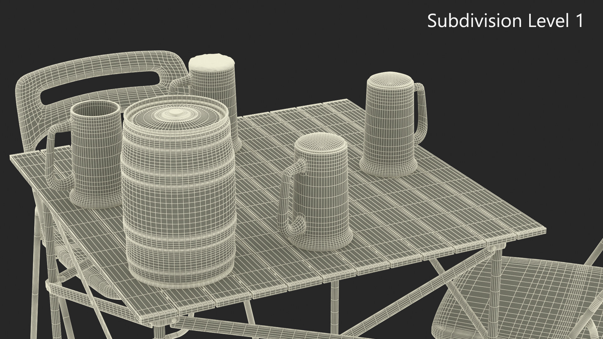 3D Portable Folding Table and Chairs Set with Beer Mugs and Kegs