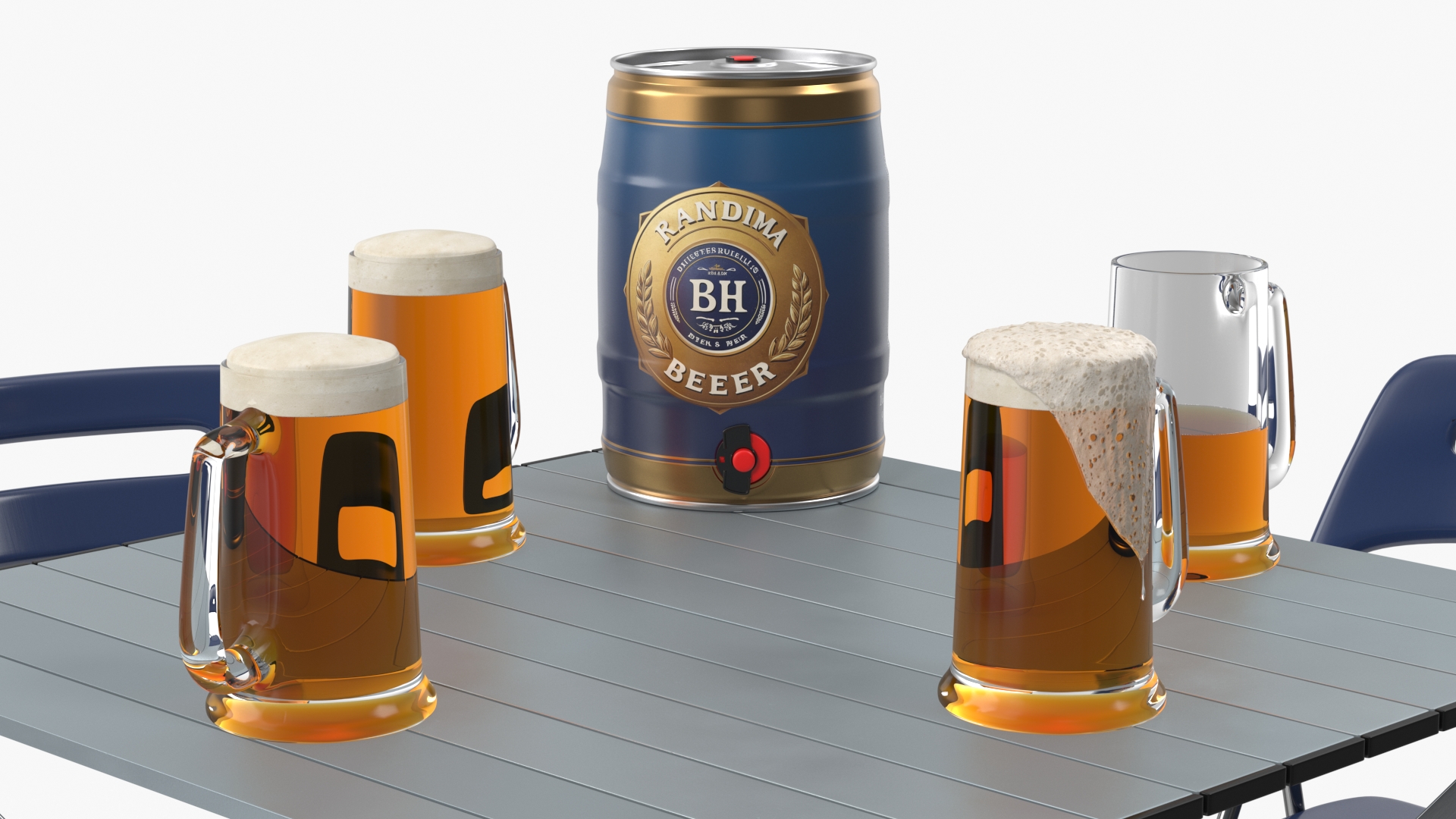 3D Portable Folding Table and Chairs Set with Beer Mugs and Kegs