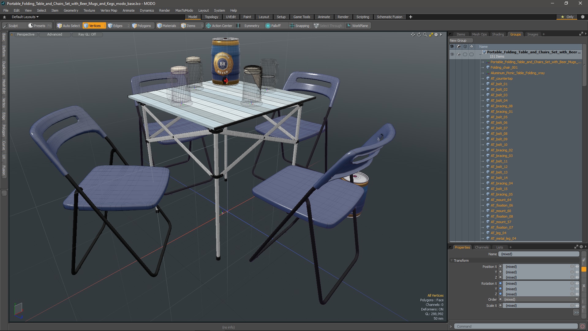 3D Portable Folding Table and Chairs Set with Beer Mugs and Kegs