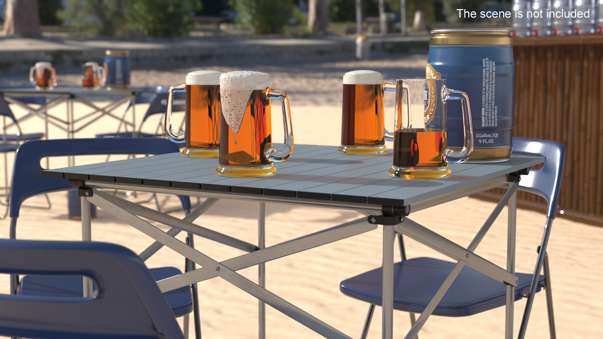 3D Portable Folding Table and Chairs Set with Beer Mugs and Kegs