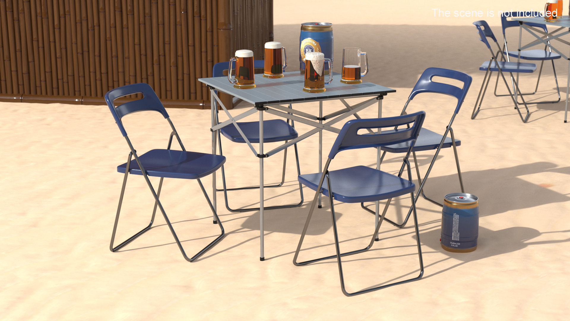 3D Portable Folding Table and Chairs Set with Beer Mugs and Kegs