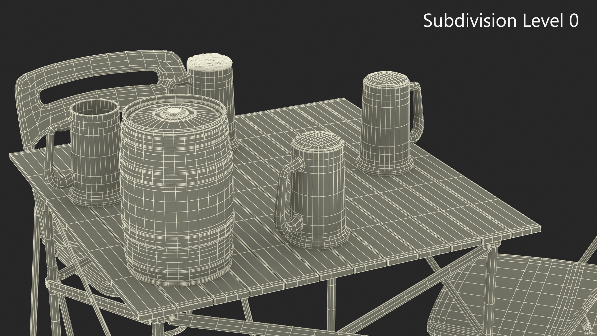 3D Portable Folding Table and Chairs Set with Beer Mugs and Kegs