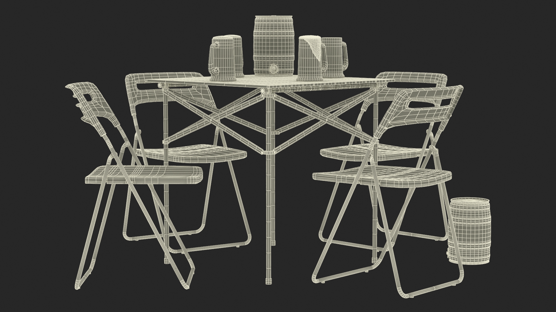 3D Portable Folding Table and Chairs Set with Beer Mugs and Kegs