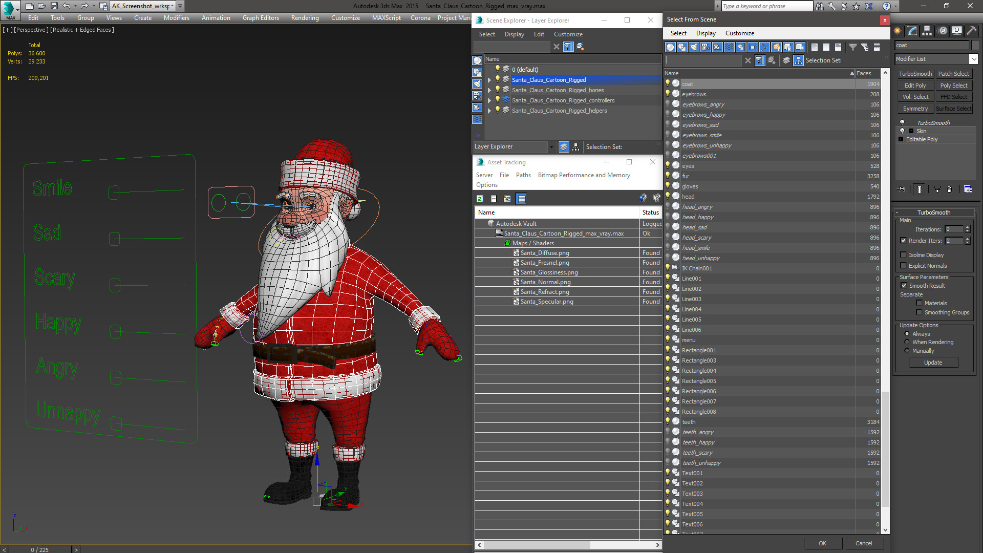 3D model Santa Claus Cartoon Rigged for Maya
