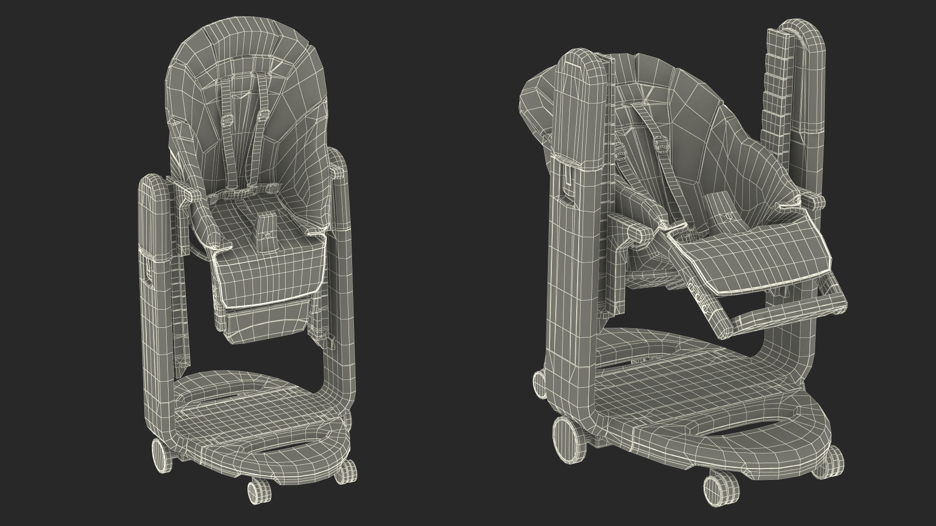 3D High Chair Peg Perego Horizontal Grey Rigged for Cinema 4D model
