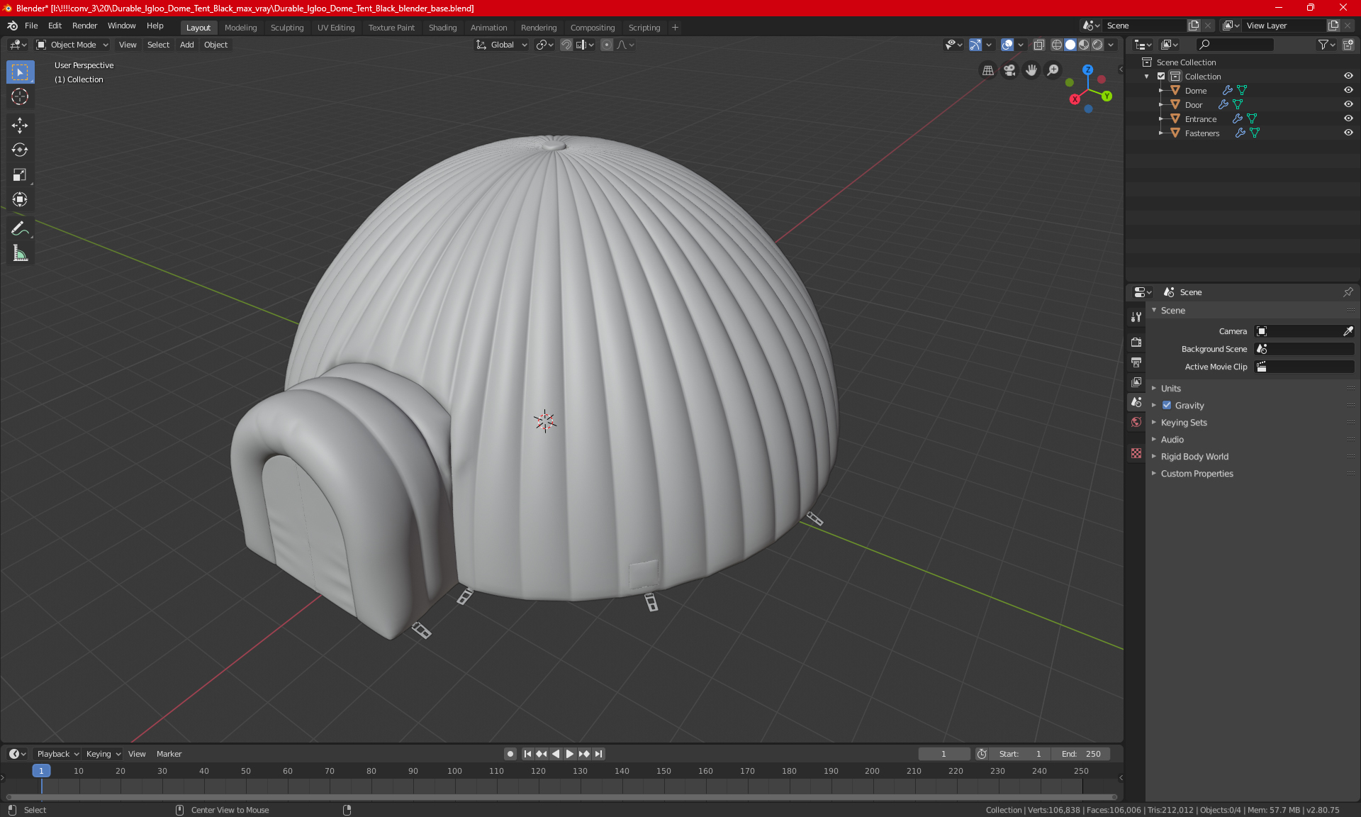 3D model Inflatable Dome Tent Grey