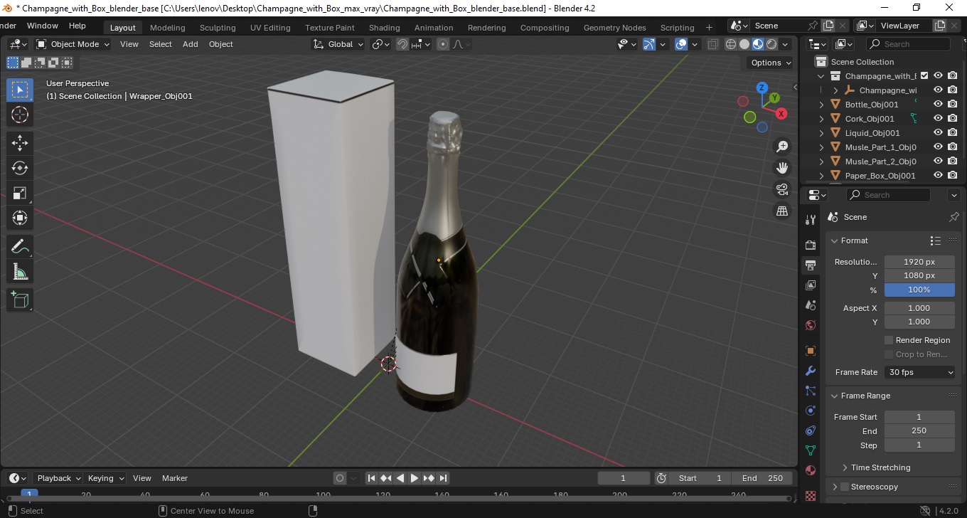 3D Champagne with Box model