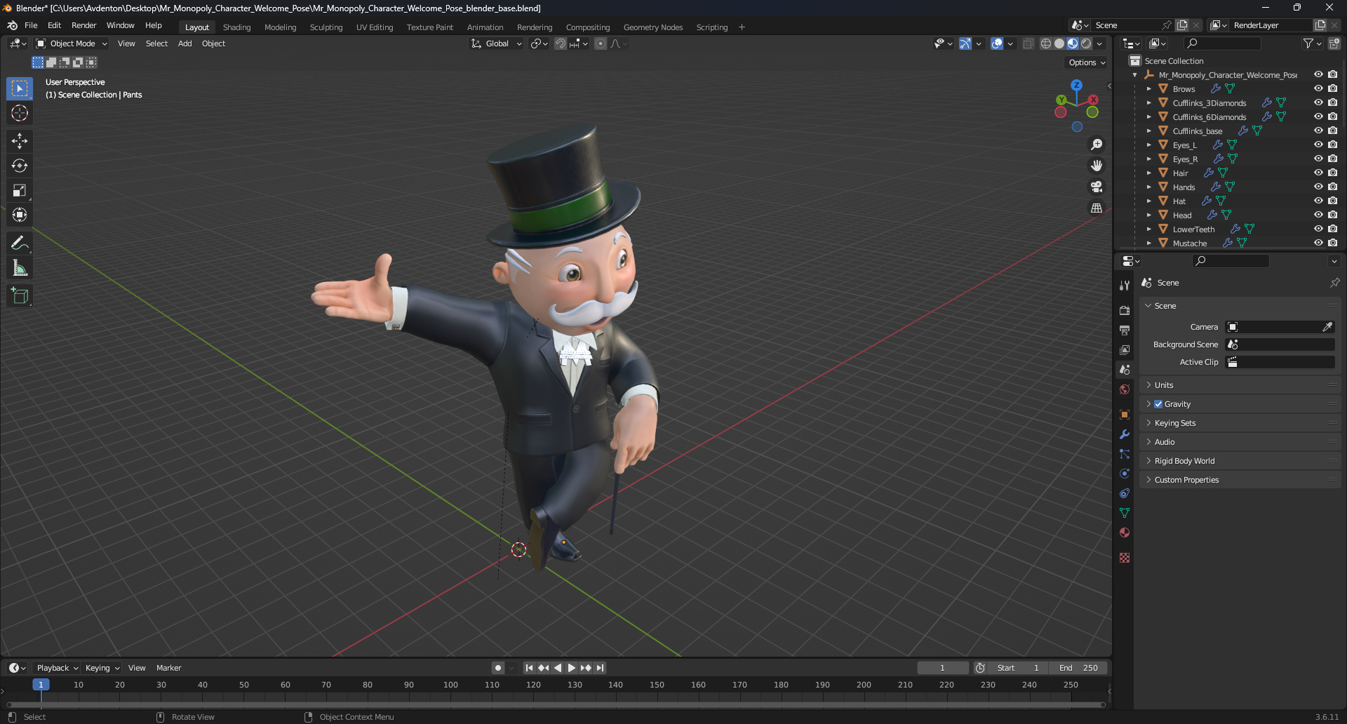 Mr Monopoly Character Welcome Pose 3D model