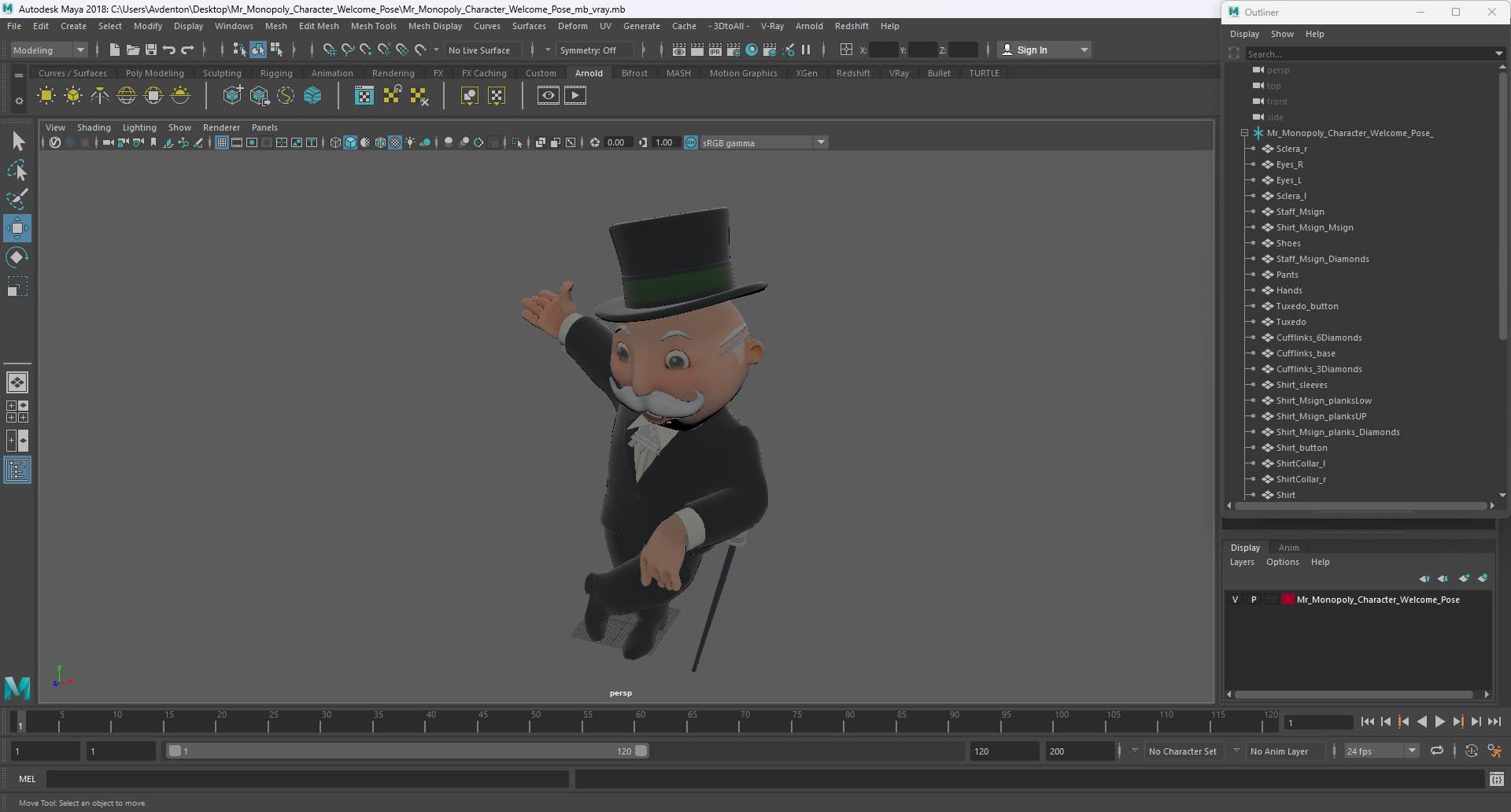 Mr Monopoly Character Welcome Pose 3D model