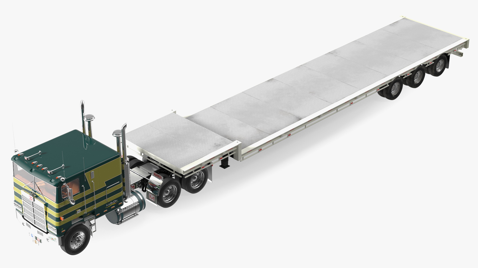 Marmon Truck with Single Drop Tri Axle Extendable Trailer Rigged 3D model