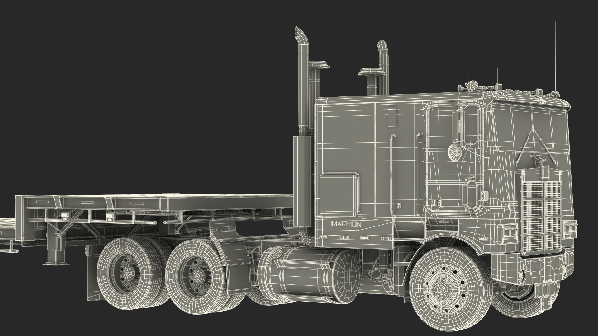 Marmon Truck with Single Drop Tri Axle Extendable Trailer Rigged 3D model