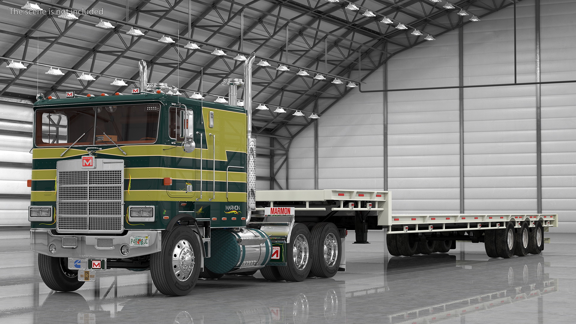 Marmon Truck with Single Drop Tri Axle Extendable Trailer Rigged 3D model