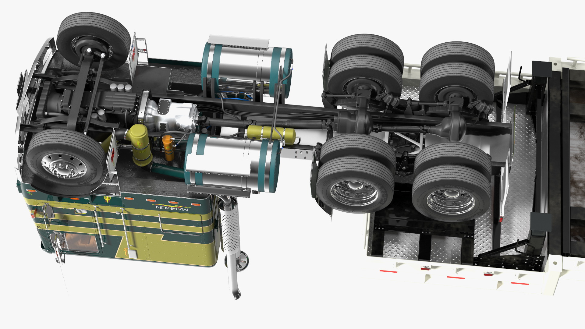 Marmon Truck with Single Drop Tri Axle Extendable Trailer Rigged 3D model