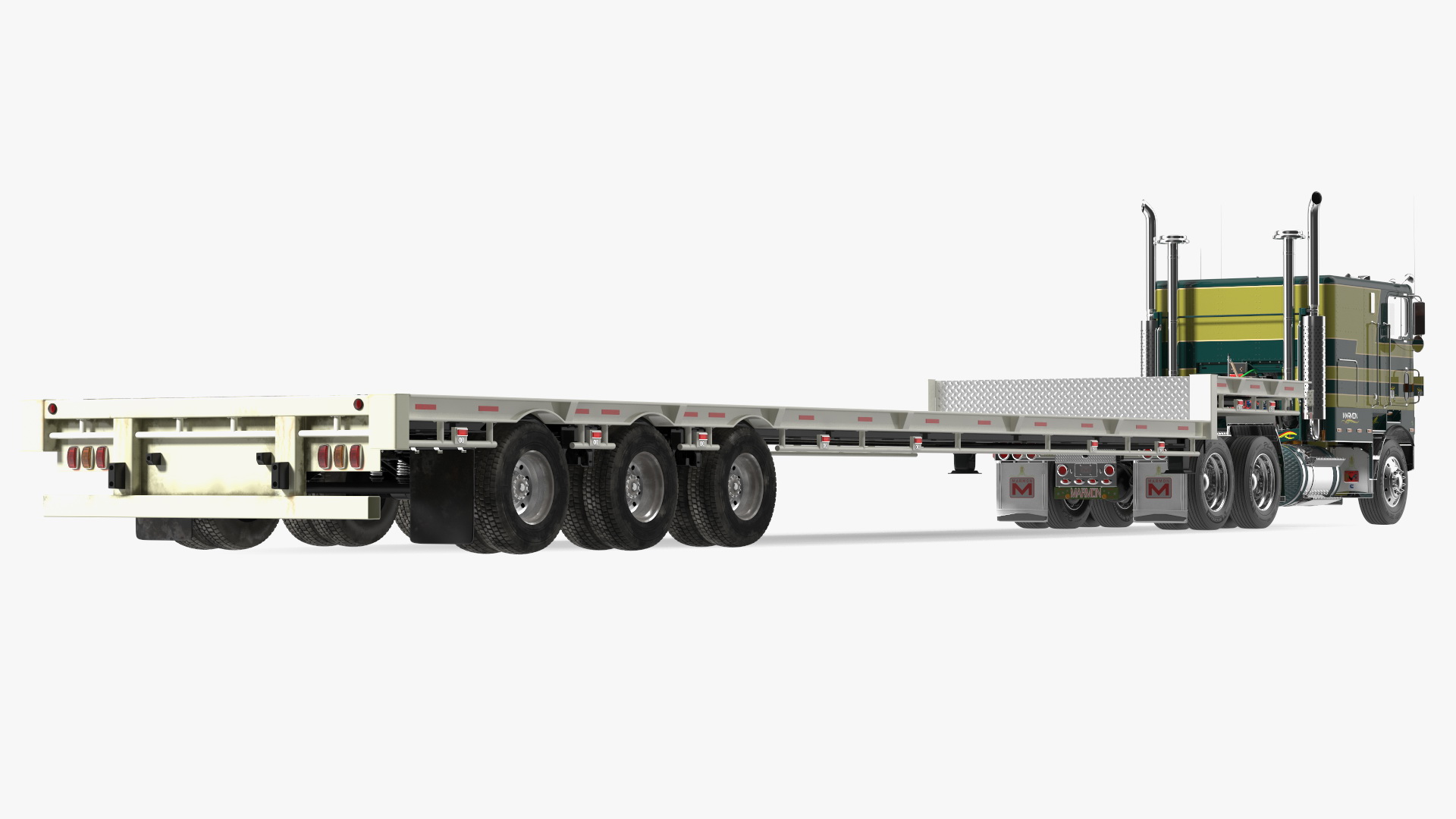 Marmon Truck with Single Drop Tri Axle Extendable Trailer Rigged 3D model