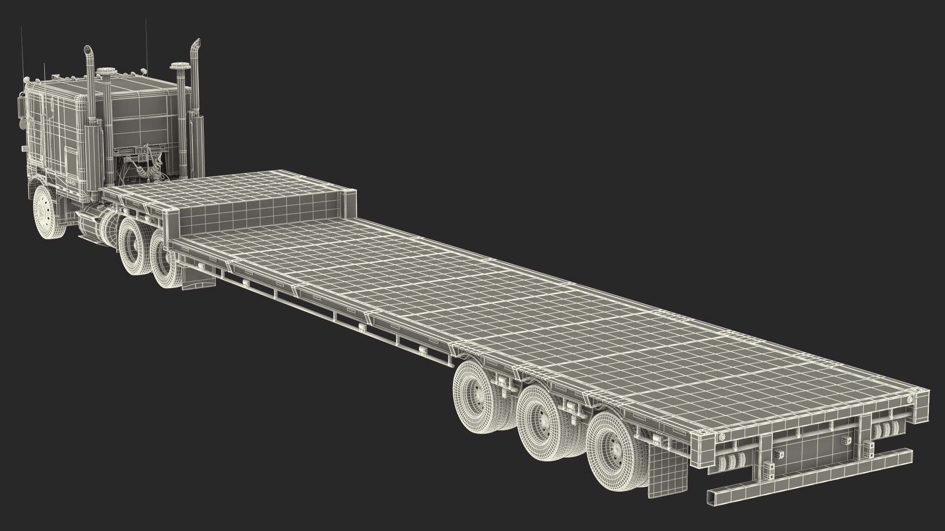Marmon Truck with Single Drop Tri Axle Extendable Trailer Rigged 3D model