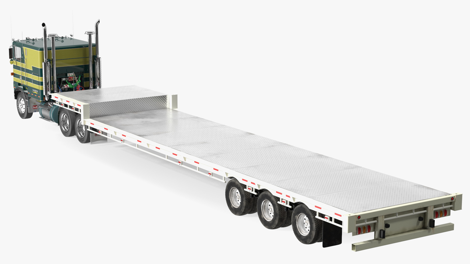 Marmon Truck with Single Drop Tri Axle Extendable Trailer Rigged 3D model