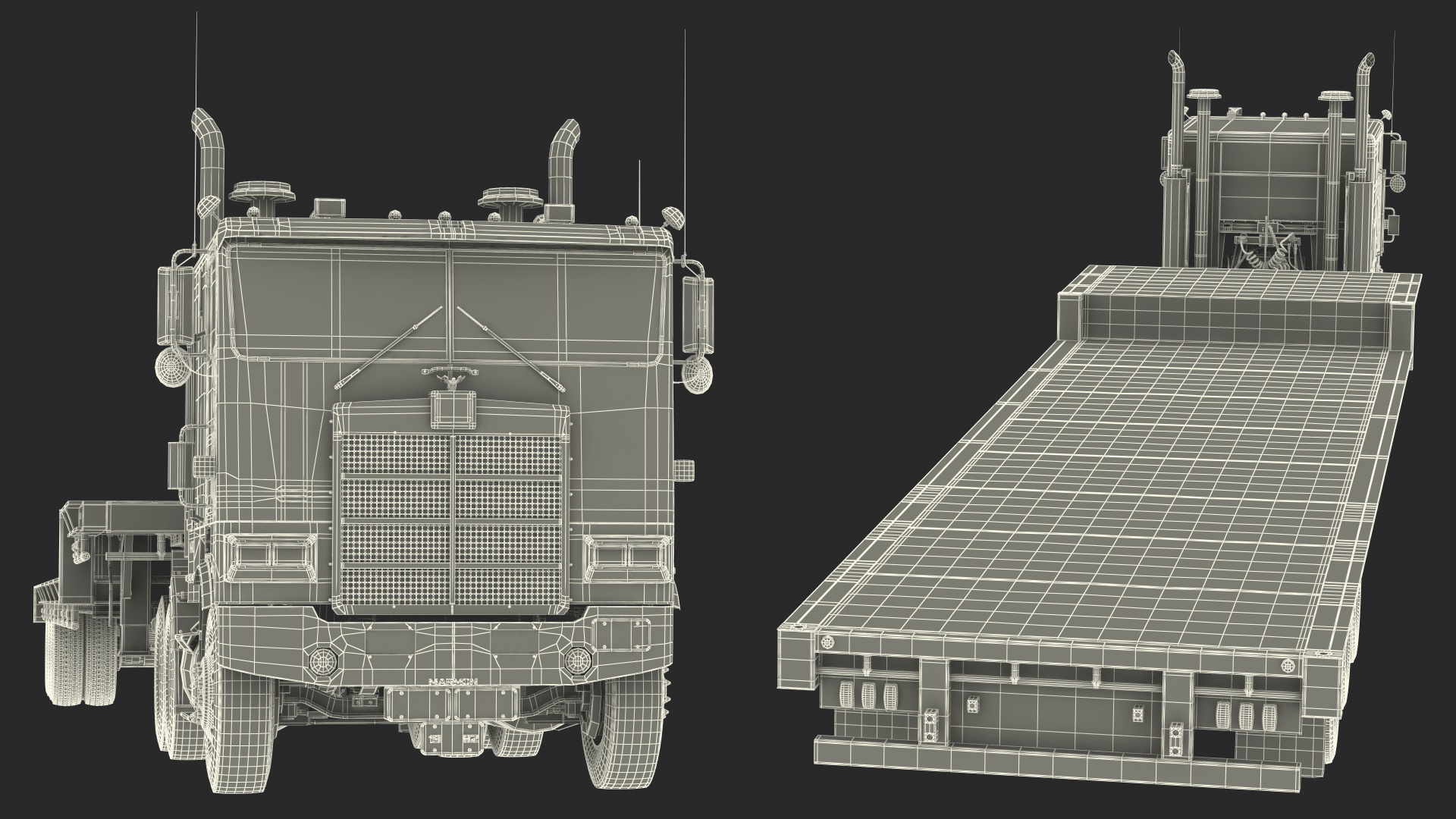 Marmon Truck with Single Drop Tri Axle Extendable Trailer Rigged 3D model