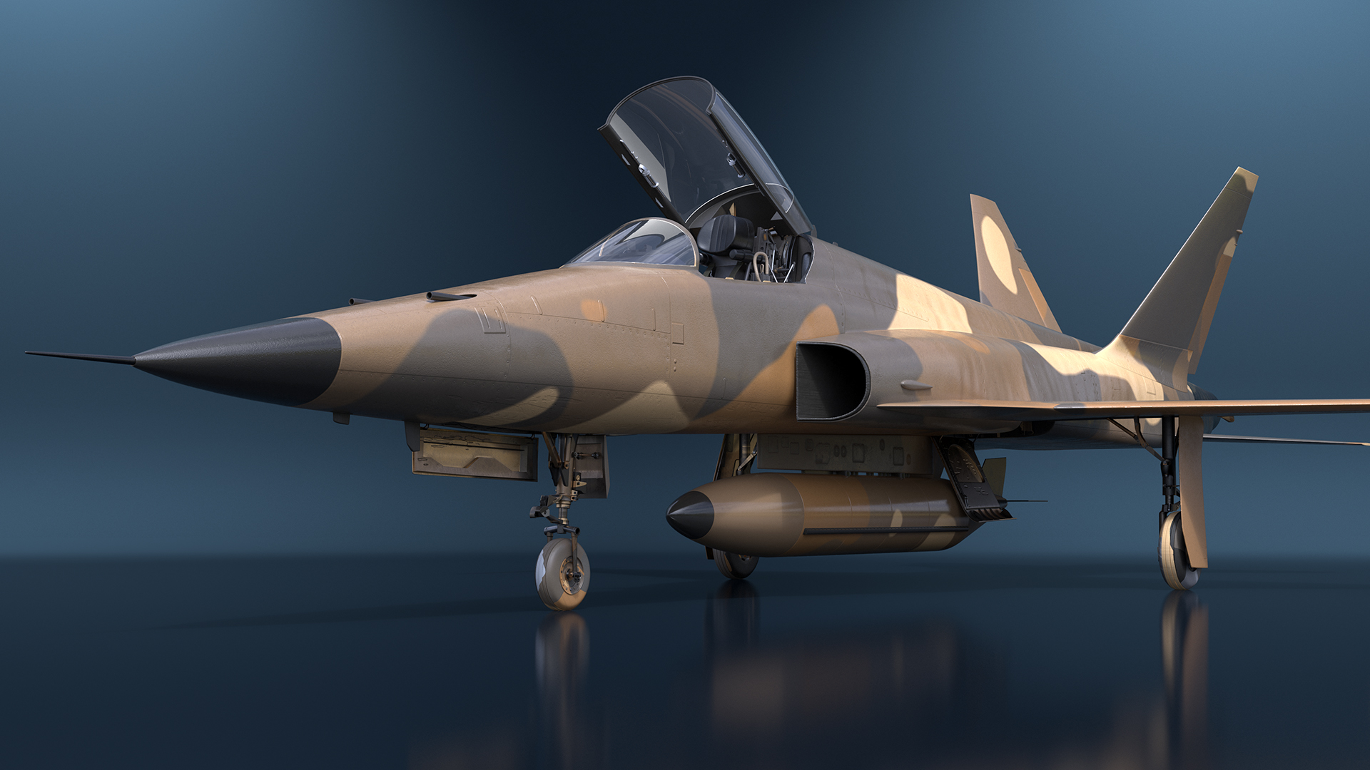 3D Sand Camouflaged Military Fighter Jet Rigged for Maya model