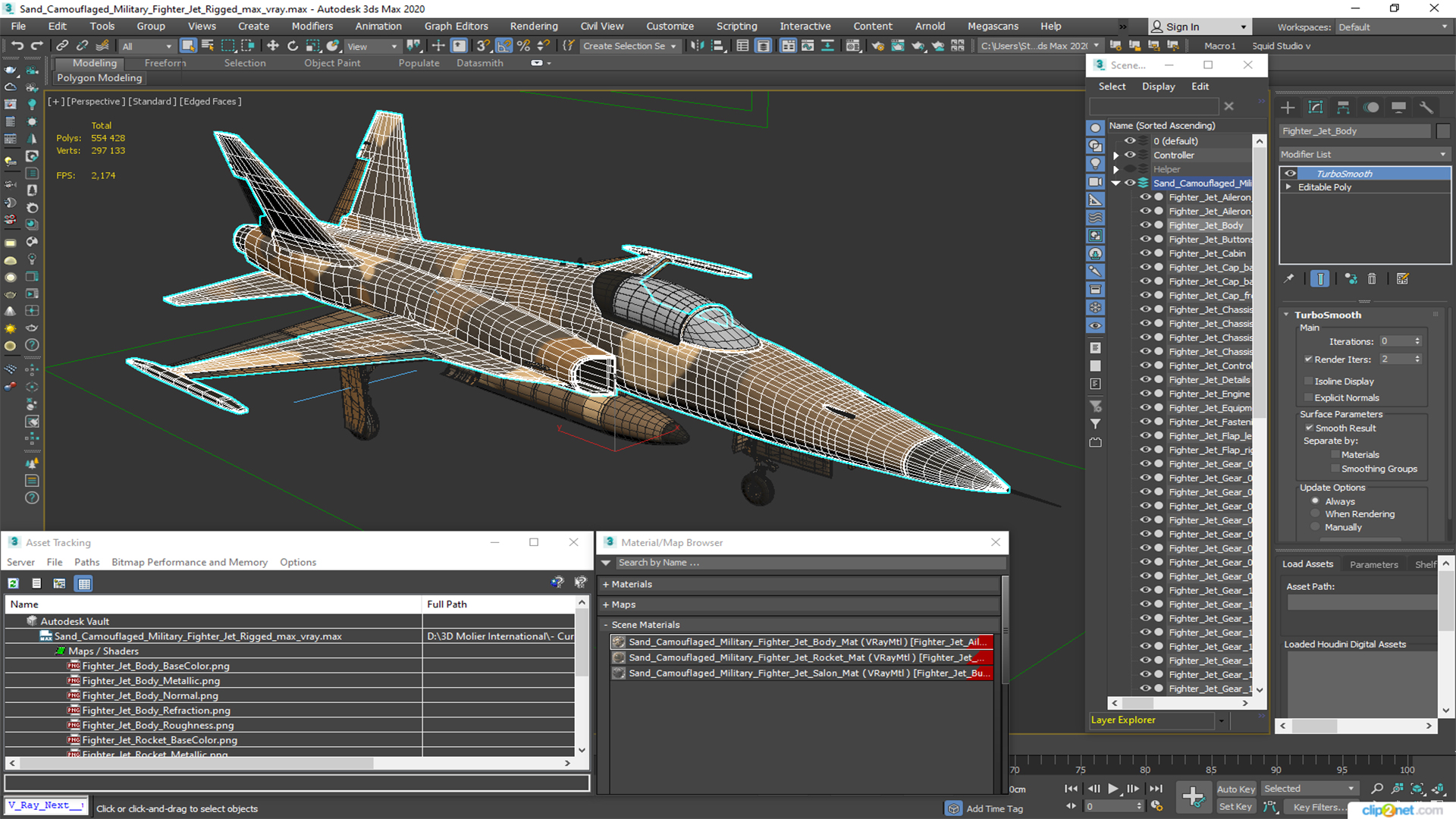 3D Sand Camouflaged Military Fighter Jet Rigged for Maya model
