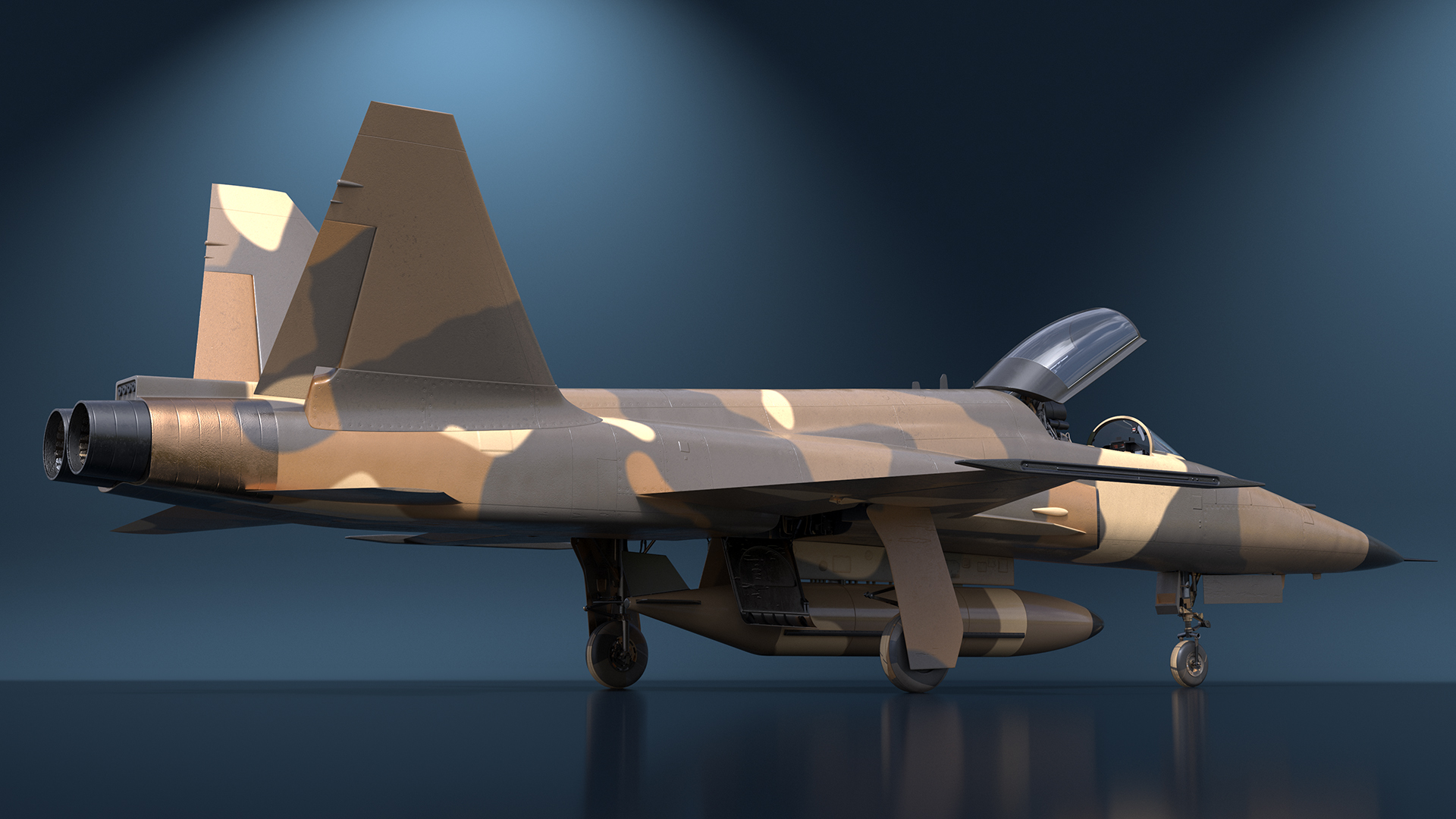 3D Sand Camouflaged Military Fighter Jet Rigged for Maya model
