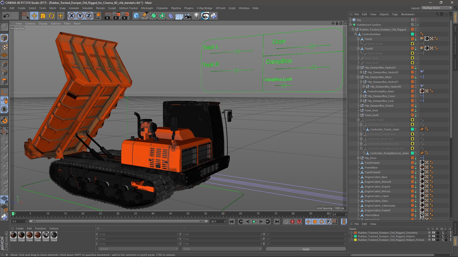 3D Rubber Tracked Dumper Old Rigged for Cinema 4D