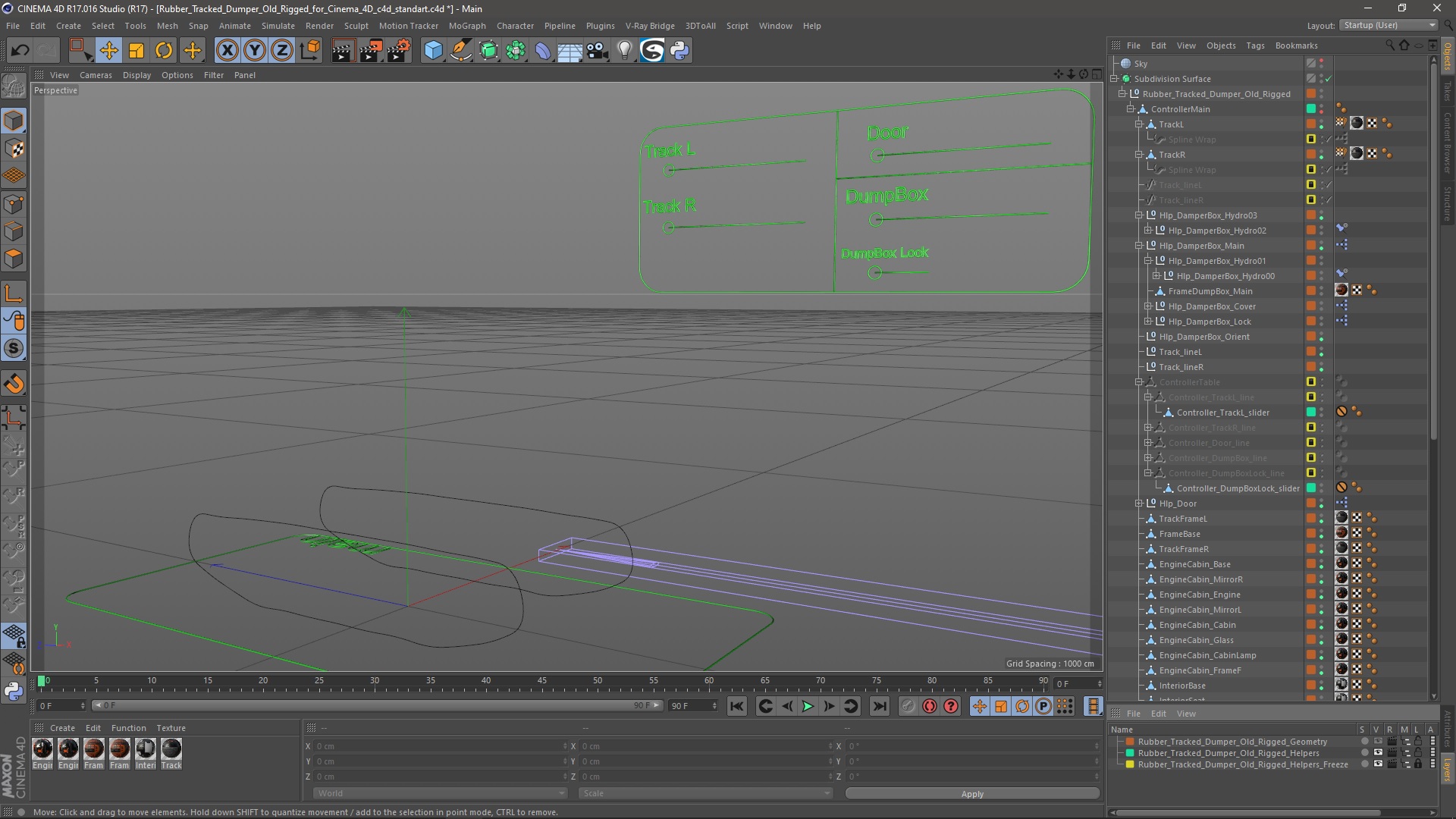 3D Rubber Tracked Dumper Old Rigged for Cinema 4D