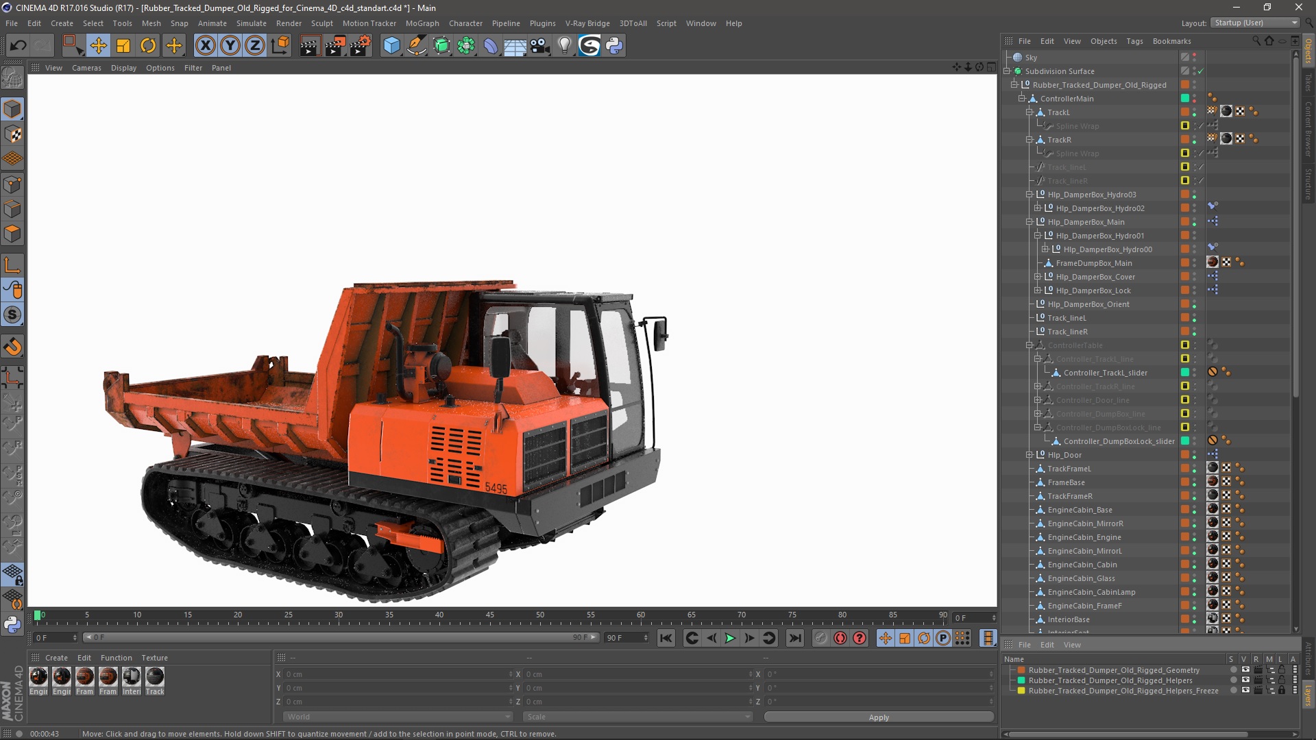 3D Rubber Tracked Dumper Old Rigged for Cinema 4D