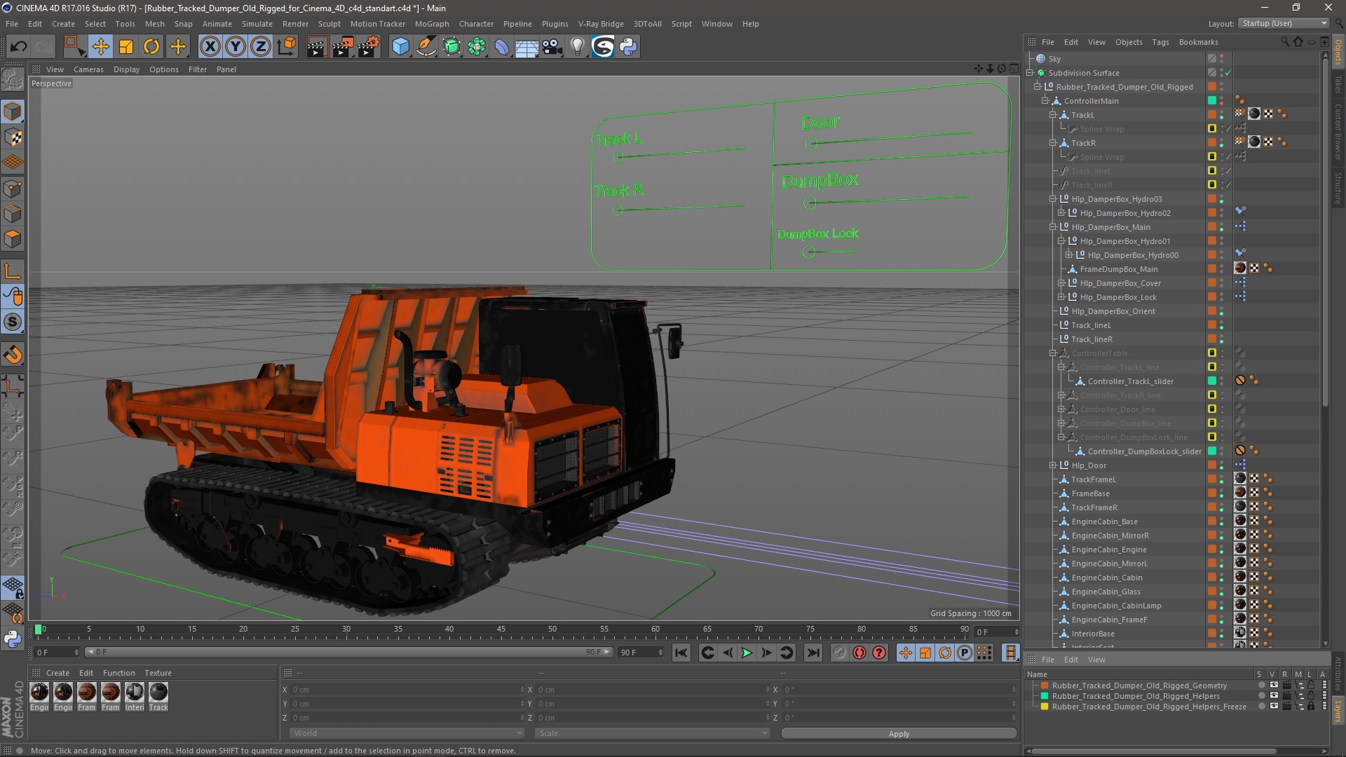 3D Rubber Tracked Dumper Old Rigged for Cinema 4D