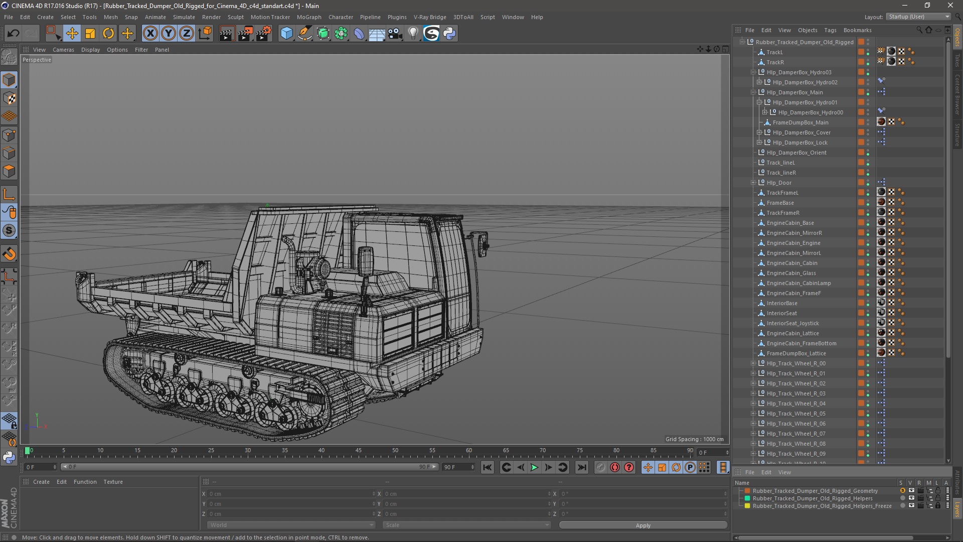3D Rubber Tracked Dumper Old Rigged for Cinema 4D