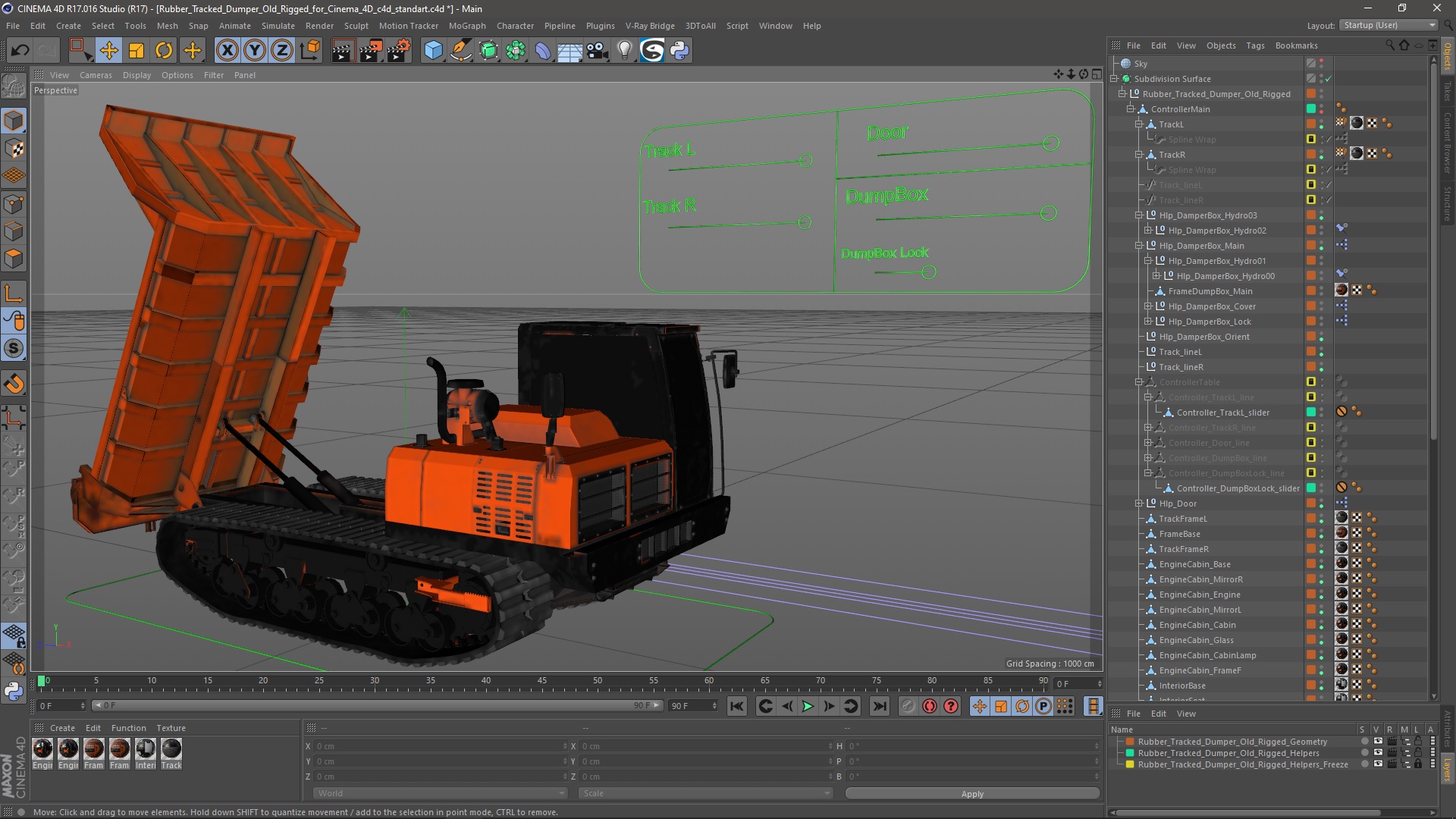 3D Rubber Tracked Dumper Old Rigged for Cinema 4D