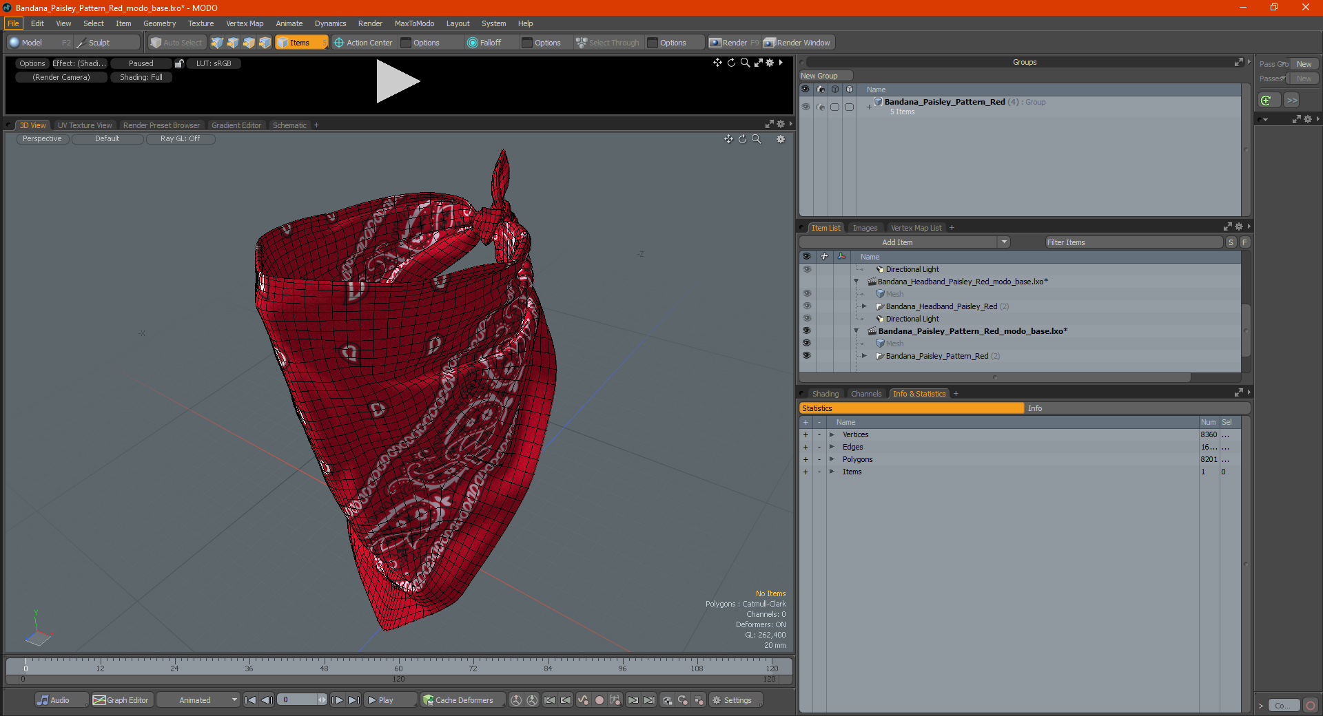 Bandana Paisley Pattern Red 3D