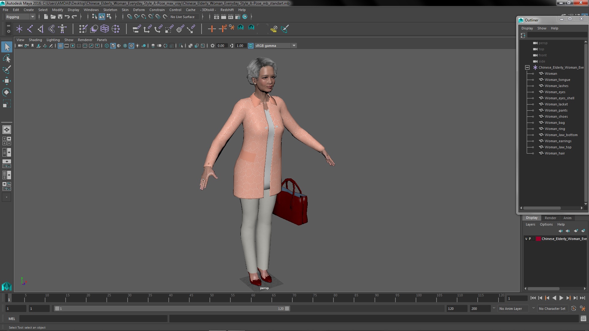 3D Chinese Elderly Woman Everyday Style A-Pose model
