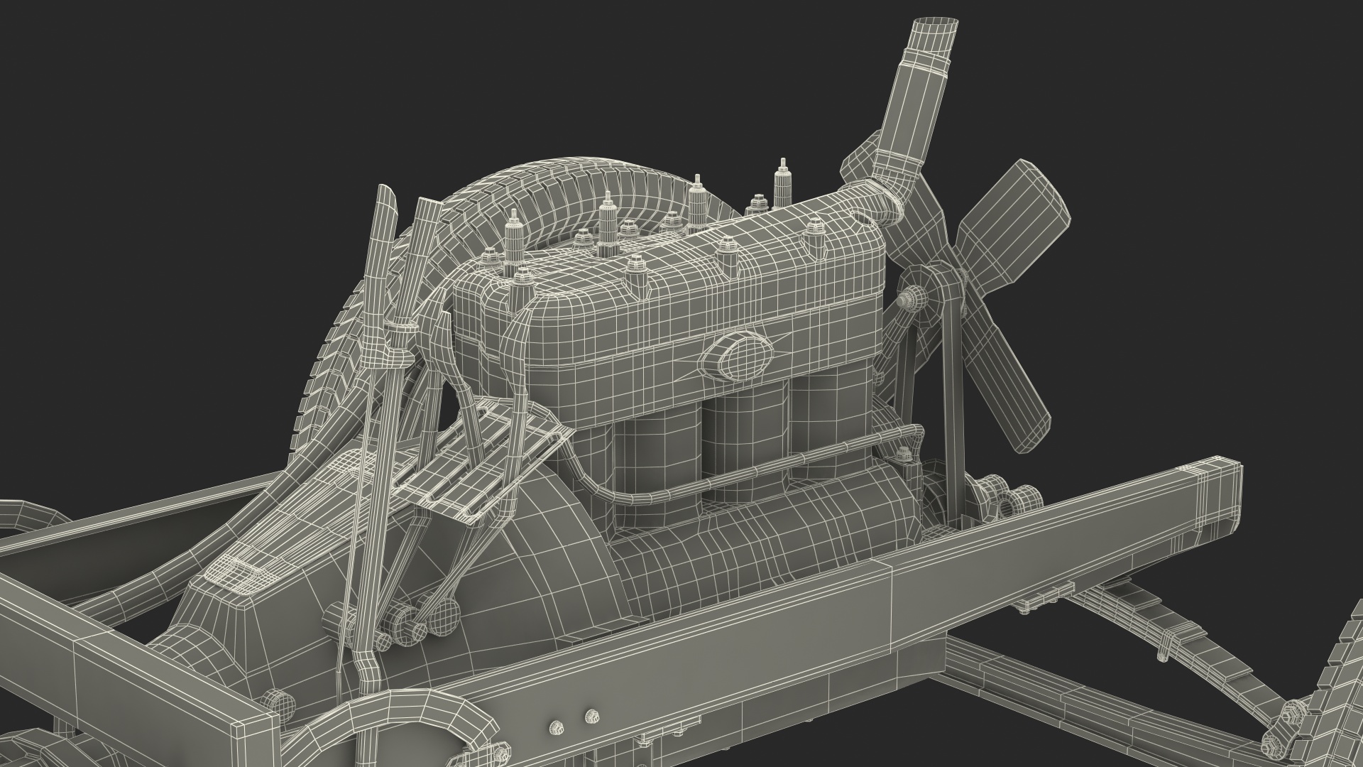 Retro Car Chassis with Engine 3D model