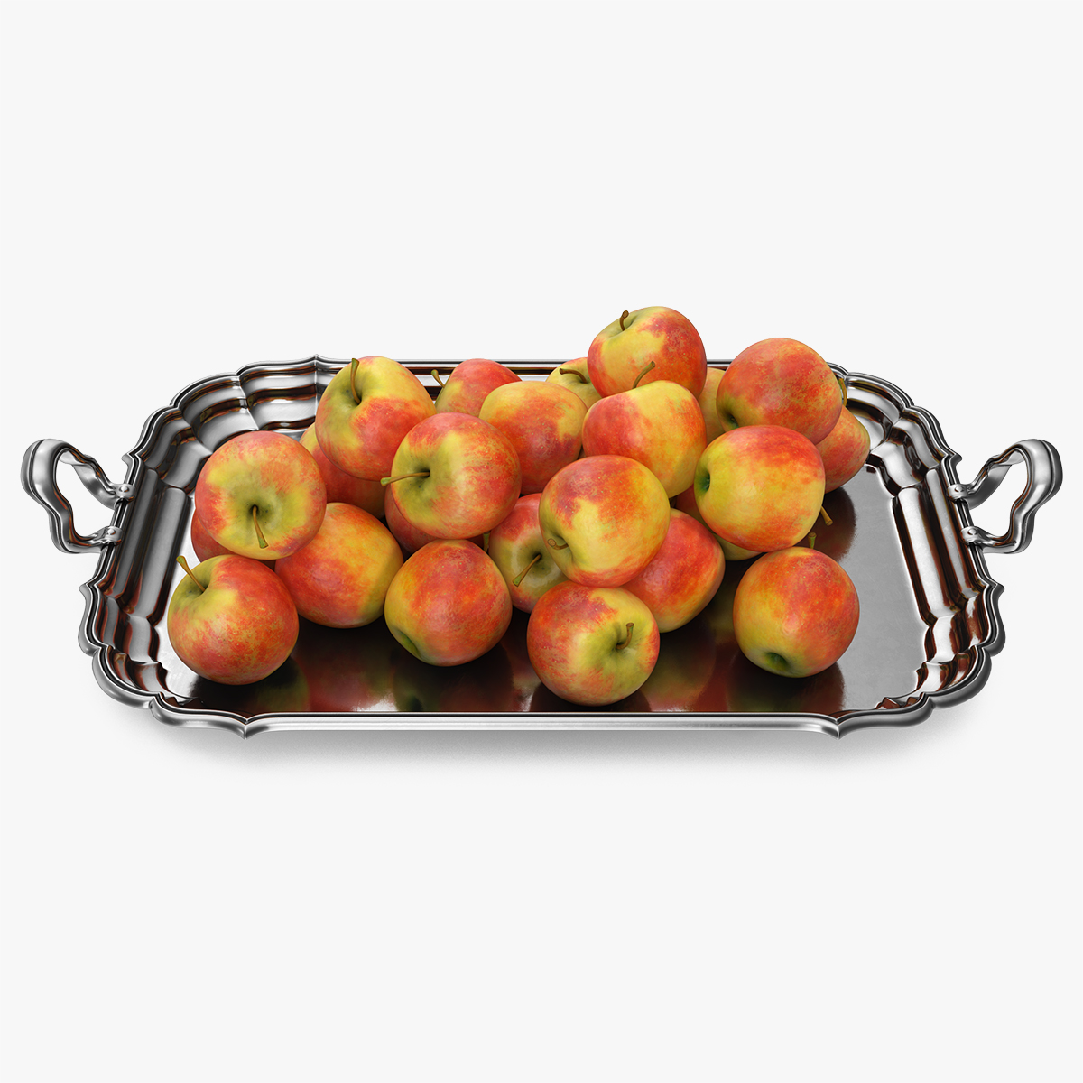 Silver Tray with Apples 3D Model