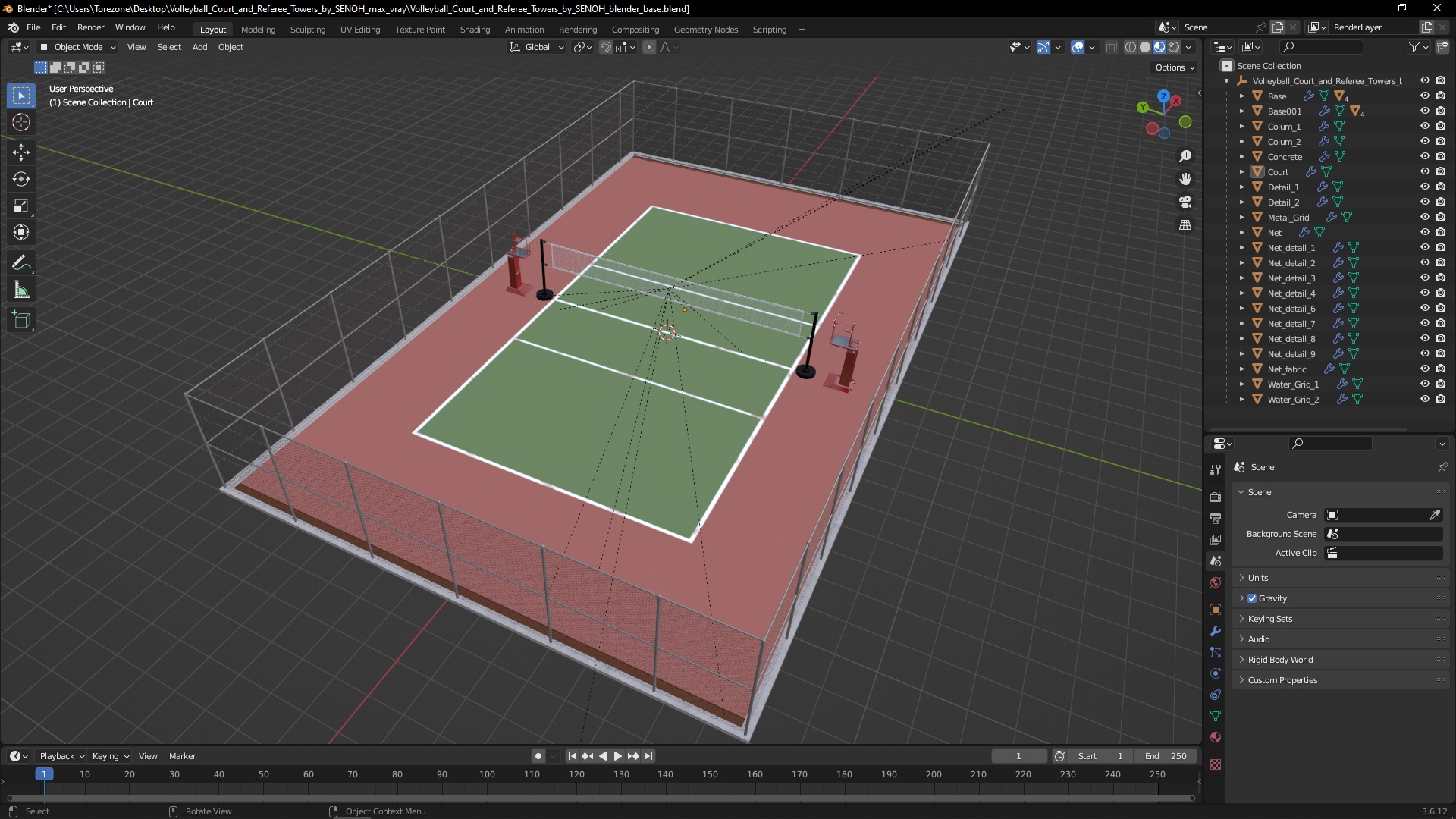 Volleyball Court and Referee Towers by SENOH 3D model