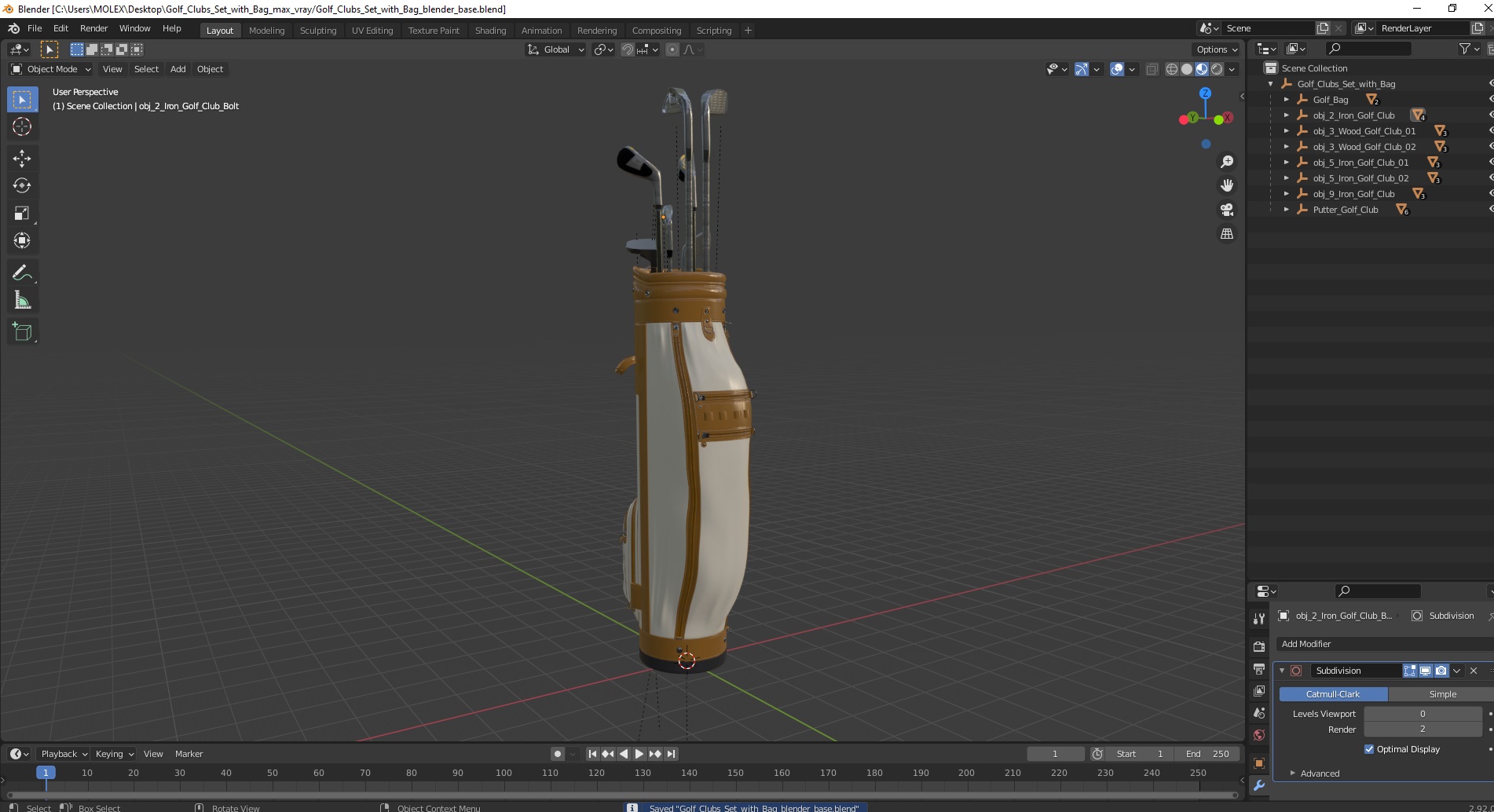 3D Golf Clubs Set with Bag model