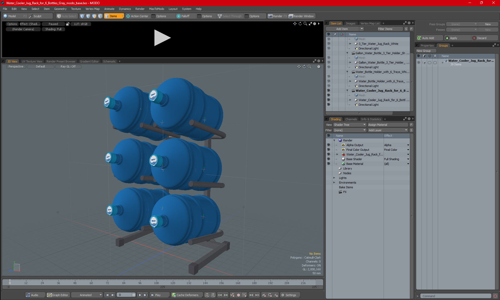 3D model Water Cooler Jug Rack for 6 Bottles Gray