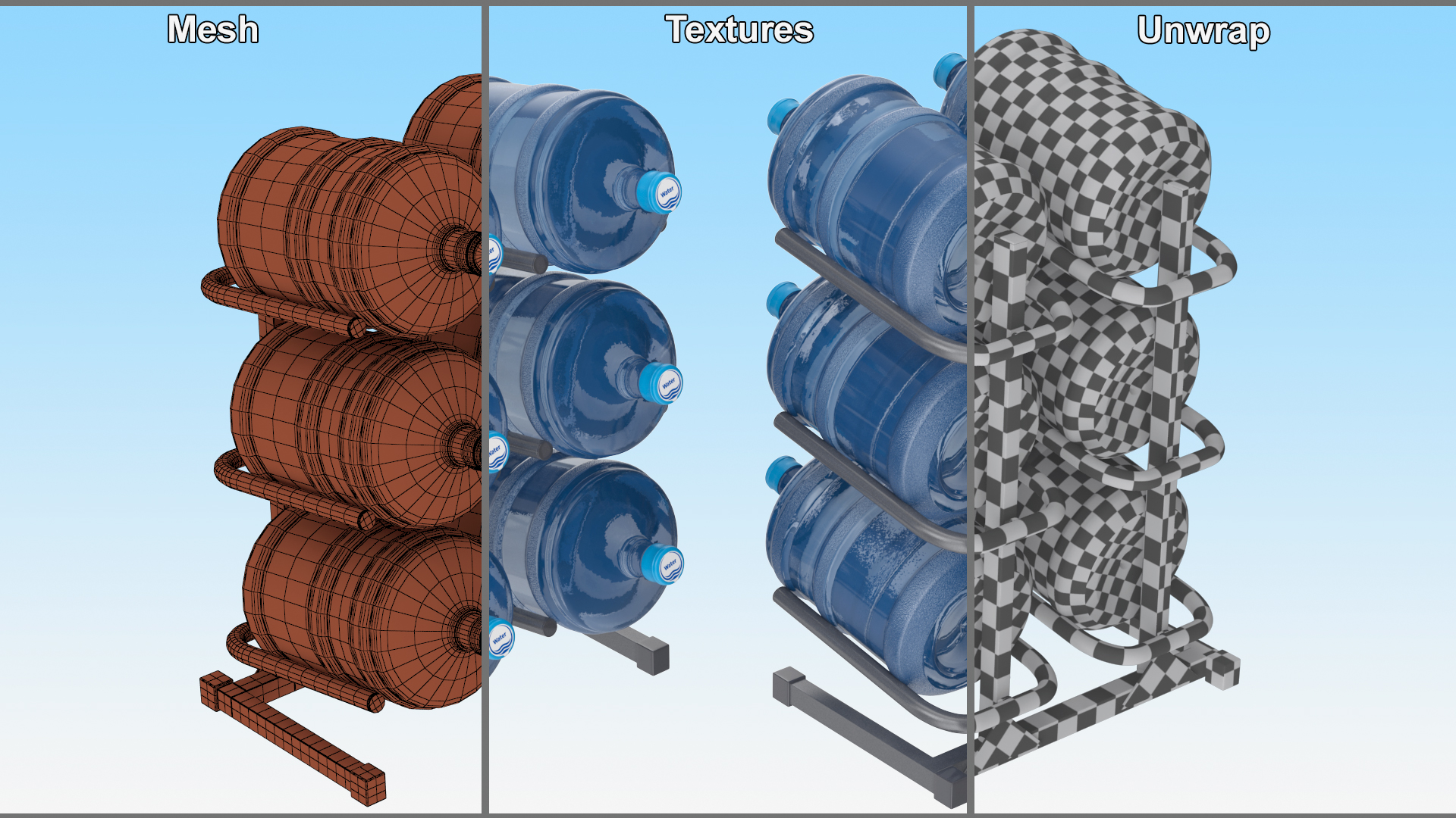 3D model Water Cooler Jug Rack for 6 Bottles Gray