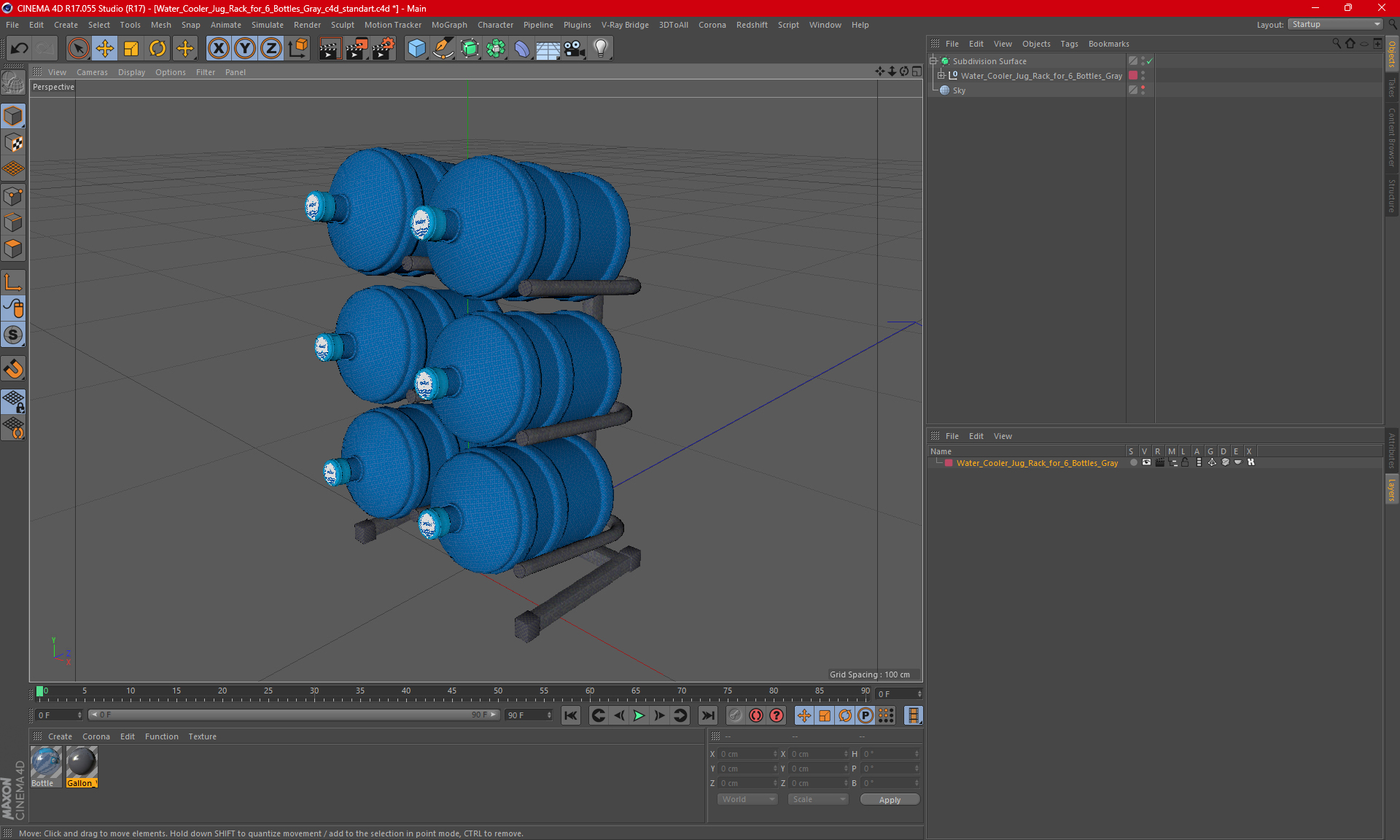 3D model Water Cooler Jug Rack for 6 Bottles Gray