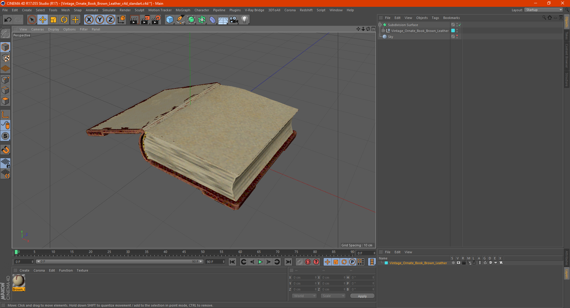 3D Vintage Ornate Book Brown Leather model