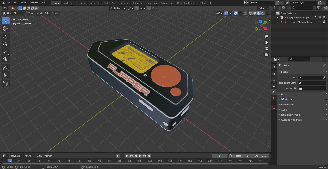 Hacking Multitool Flipper Zero Metallic 3D model