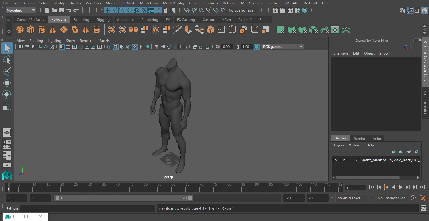 Sports Mannequin Male Black 3D