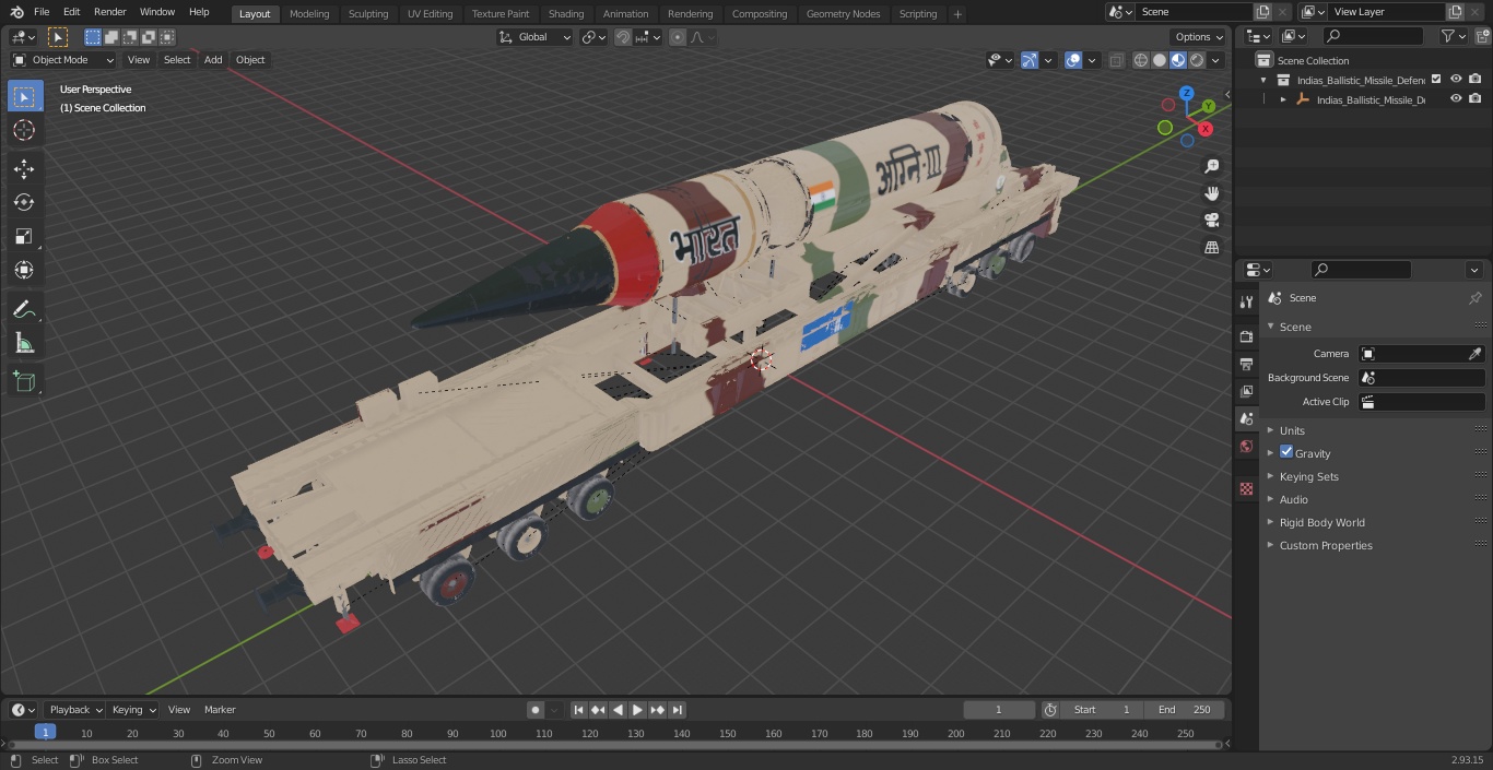 3D Indias Ballistic Missile Defence System Agni III model