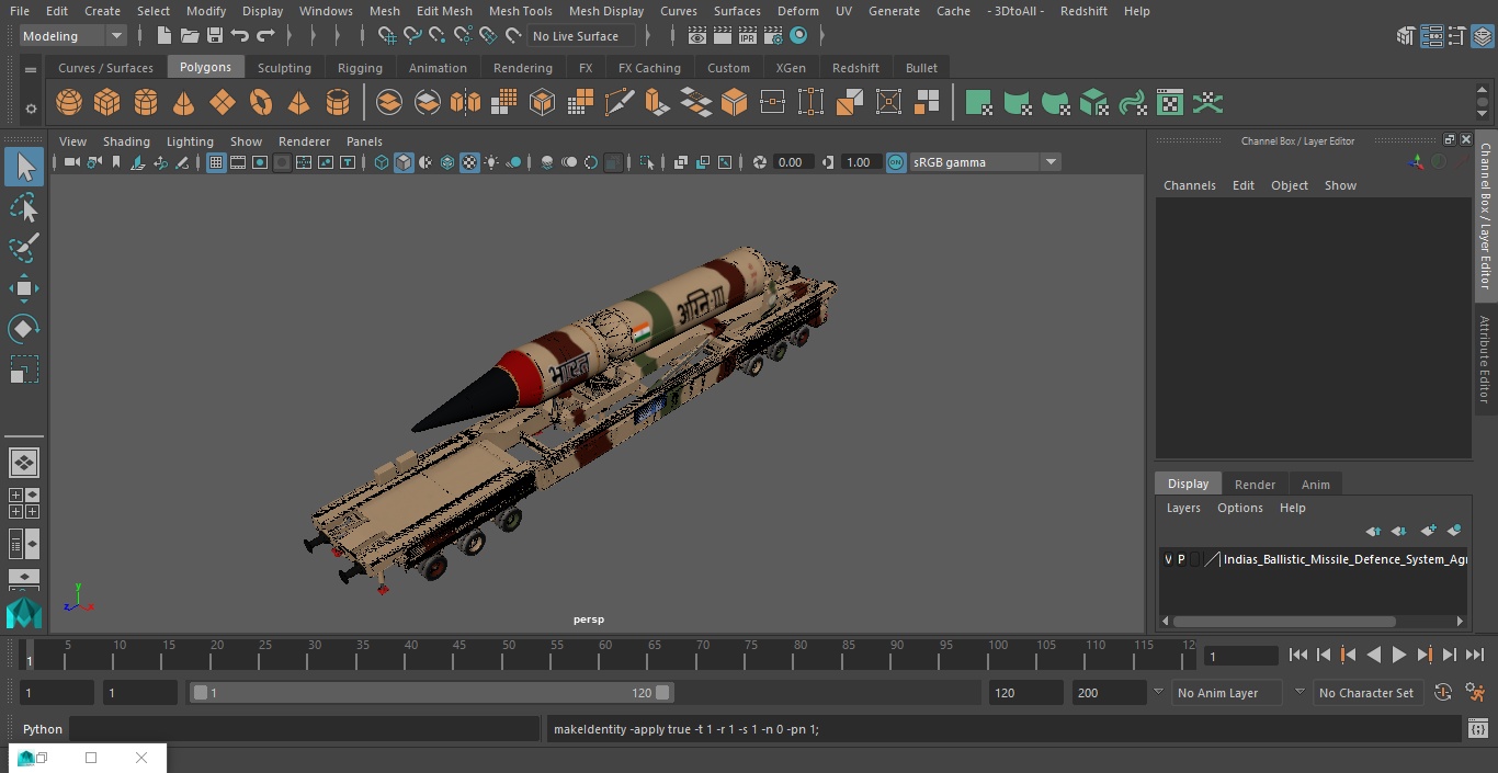 3D Indias Ballistic Missile Defence System Agni III model