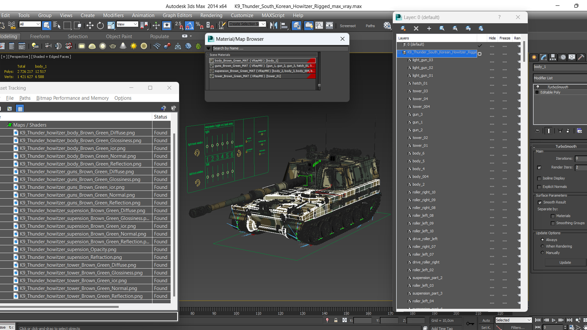 K9 Thunder South Korean Howitzer Rigged 3D model